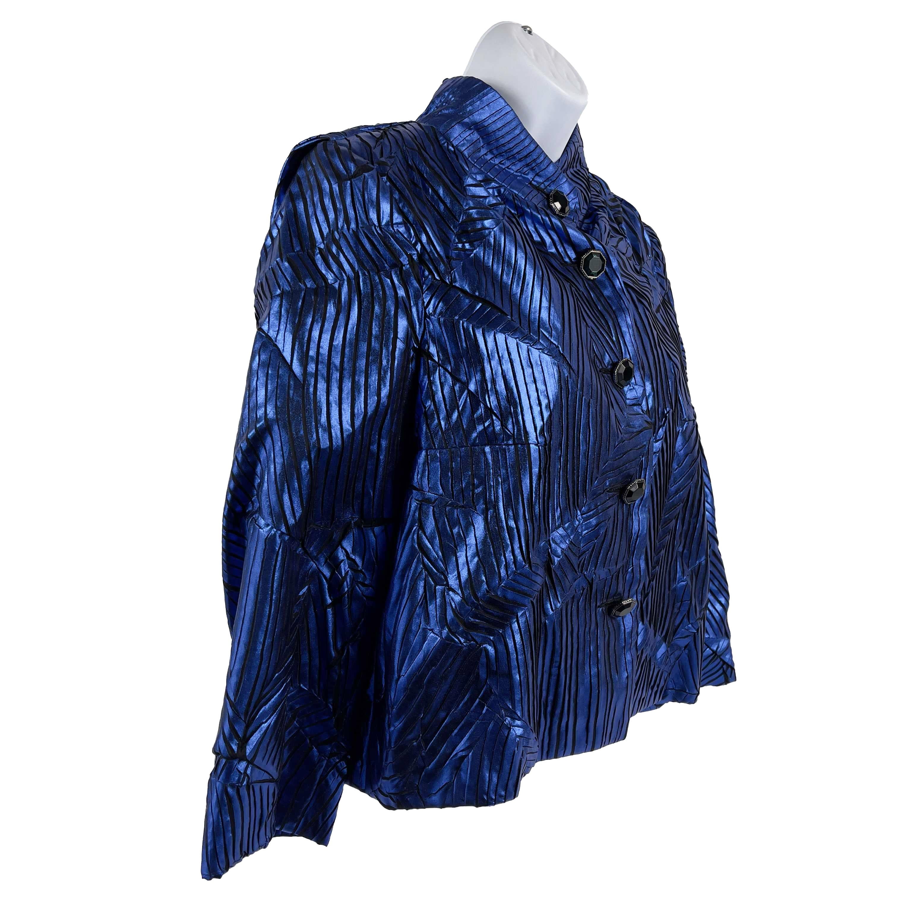 CHANEL - Blazer de défilé 12A en soie bleue géométrique, taille 38 US 8, automne 2012 4