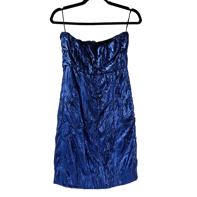 CHANEL Fall 2012 Runway 12A Metallic Strapless Dress Blue Geometric 38 US 6  For Sale at 1stDibs
