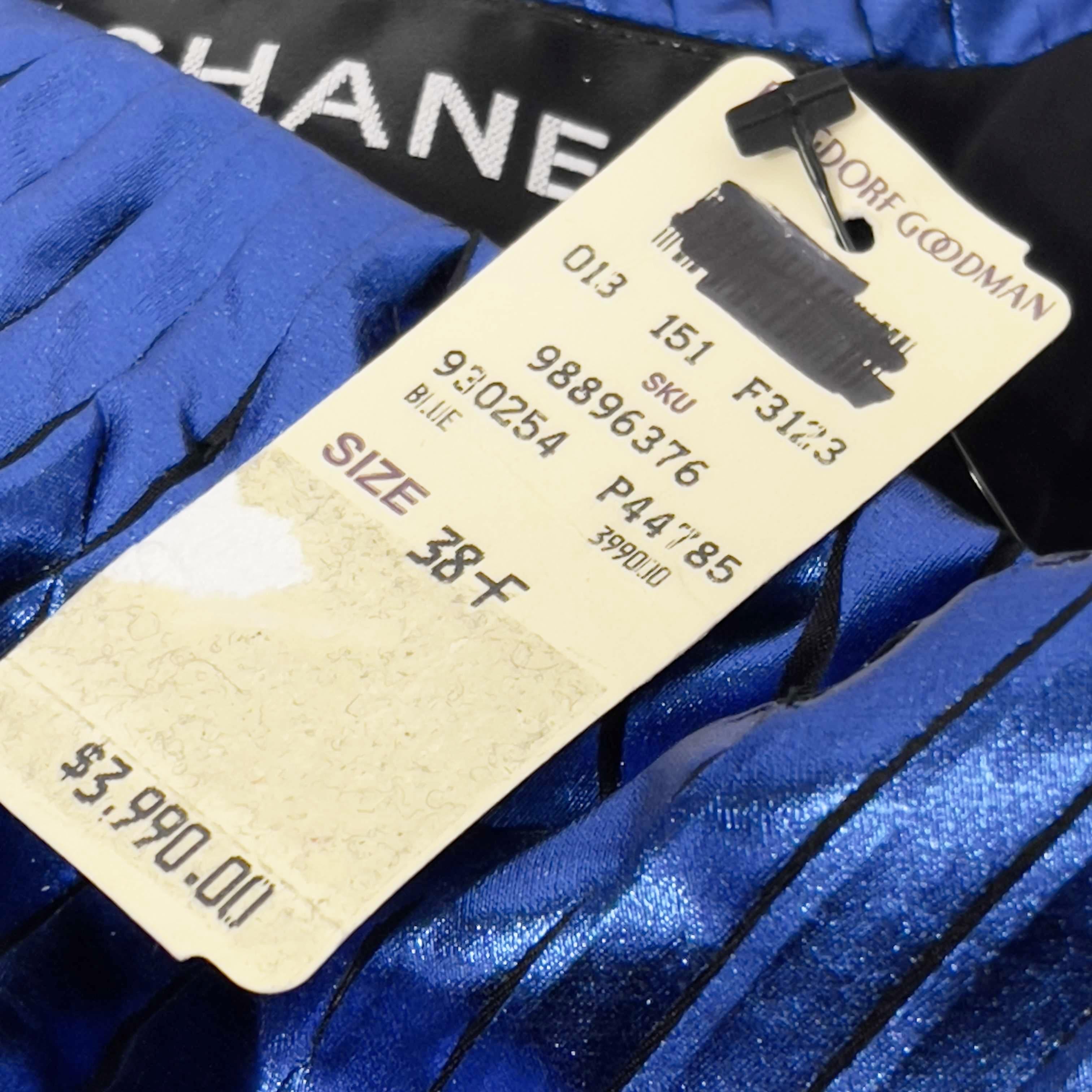 CHANEL Fall 2012 Runway 12A Metallic Strapless Dress Blue Geometric 38 US 6 For Sale 3