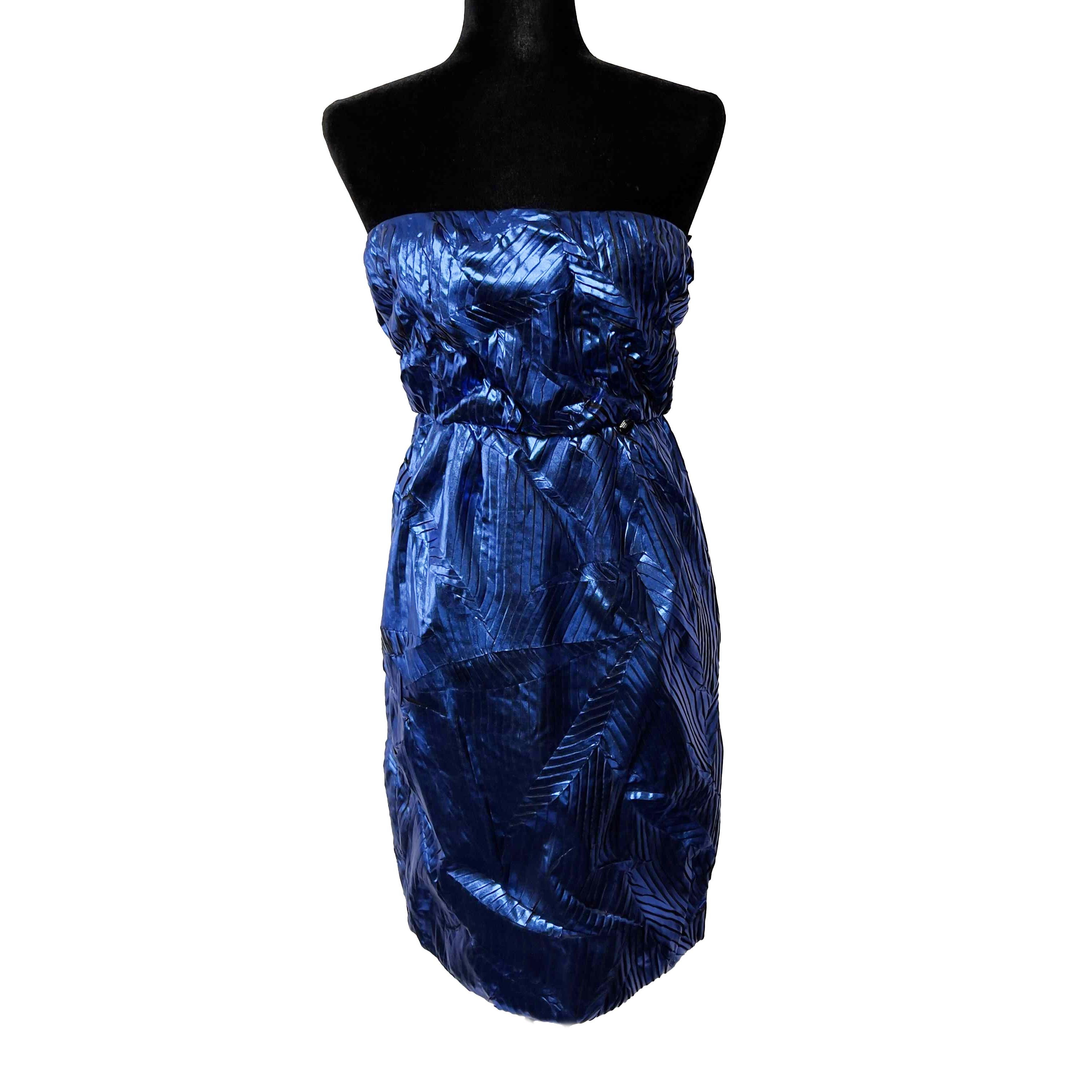 CHANEL Fall 2012 Runway 12A Metallic Strapless Dress Blue Geometric 38 US 6 For Sale 4