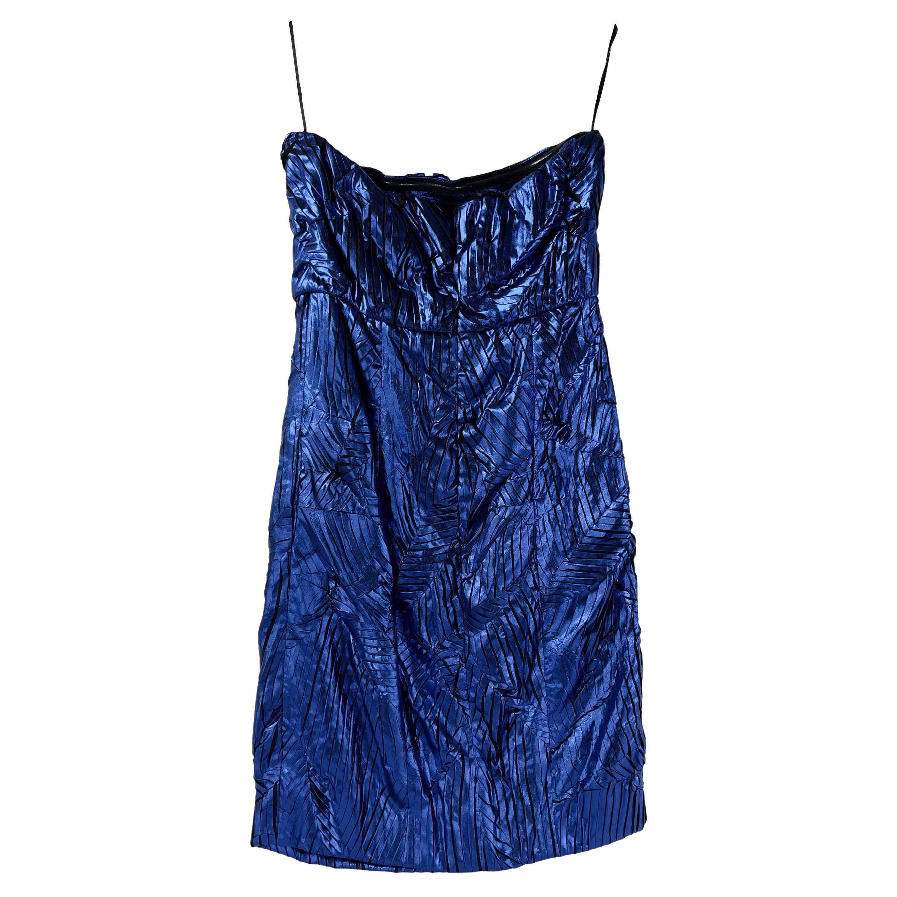CHANEL Herbst 2012 Laufsteg 12A Metallic Trägerloses Kleid Blau Geometrisch 38 US 6