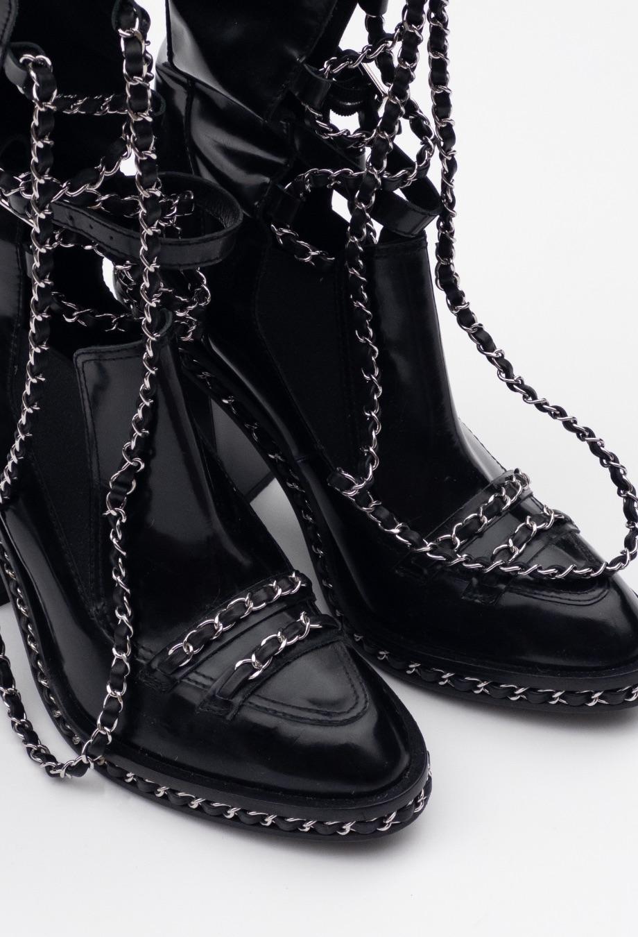 Femenino o masculino Chanel Otoño 2013 Botas Cadena Obsesión Pasarela Raro Sz 41.5 Karl Lagerfeld