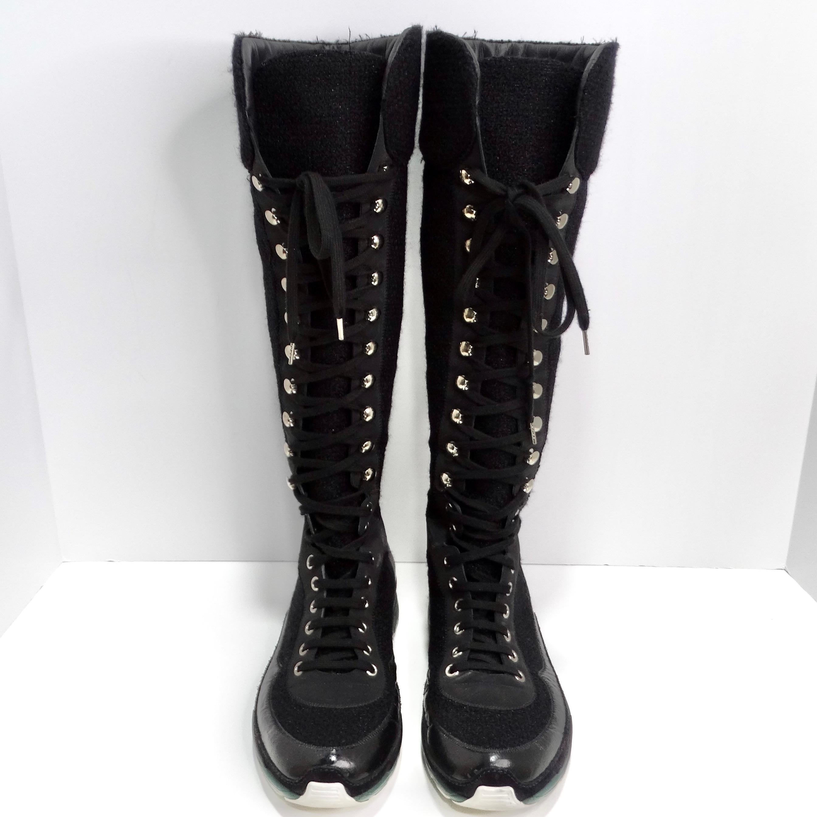 Chanel Otoño 2014 Bota Sneaker de piel de becerro charolada de tweed Negro en venta
