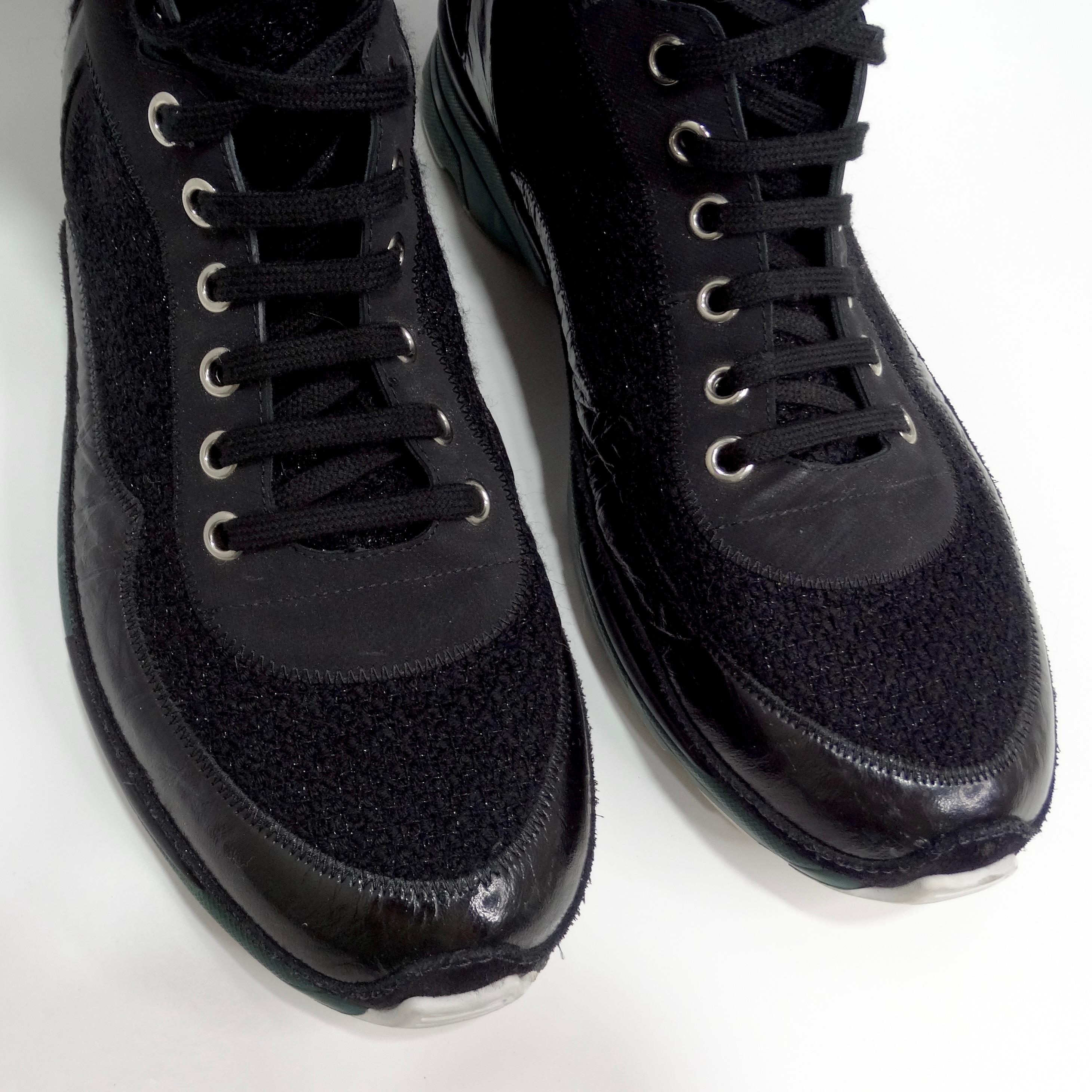 Women's or Men's Chanel Fall 2014 Patent Calfskin Tweed Sneaker Boot For Sale
