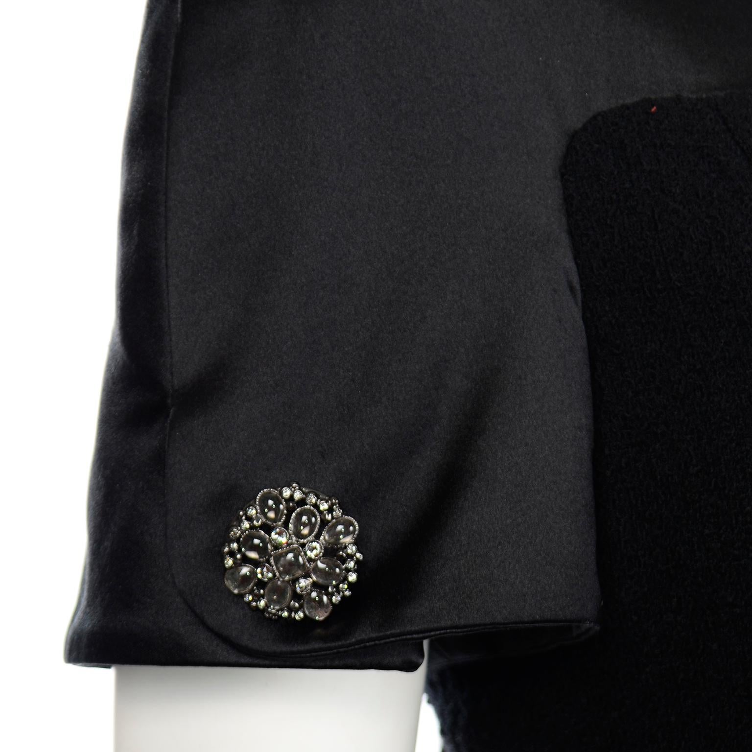 Chanel Fall 2015 Black Wool Boucle and Silk Short Sleeve Dress W Gripoix Buttons For Sale 1