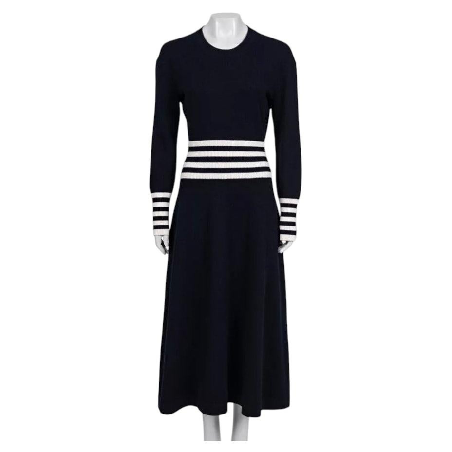 Chanel Fall 2016 Blue White Striped Cashmere Knit Maxi Dress FR 48 4XL For Sale