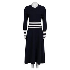 Chanel Fall 2016 Blue White Striped Cashmere Knit Maxi Dress FR 48 4XL