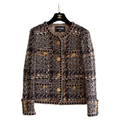 Chanel Fall 2016 Metiers D'Art Rome Brown Black Gold Fantasy Tweed 16A Jacket (veste en tweed)