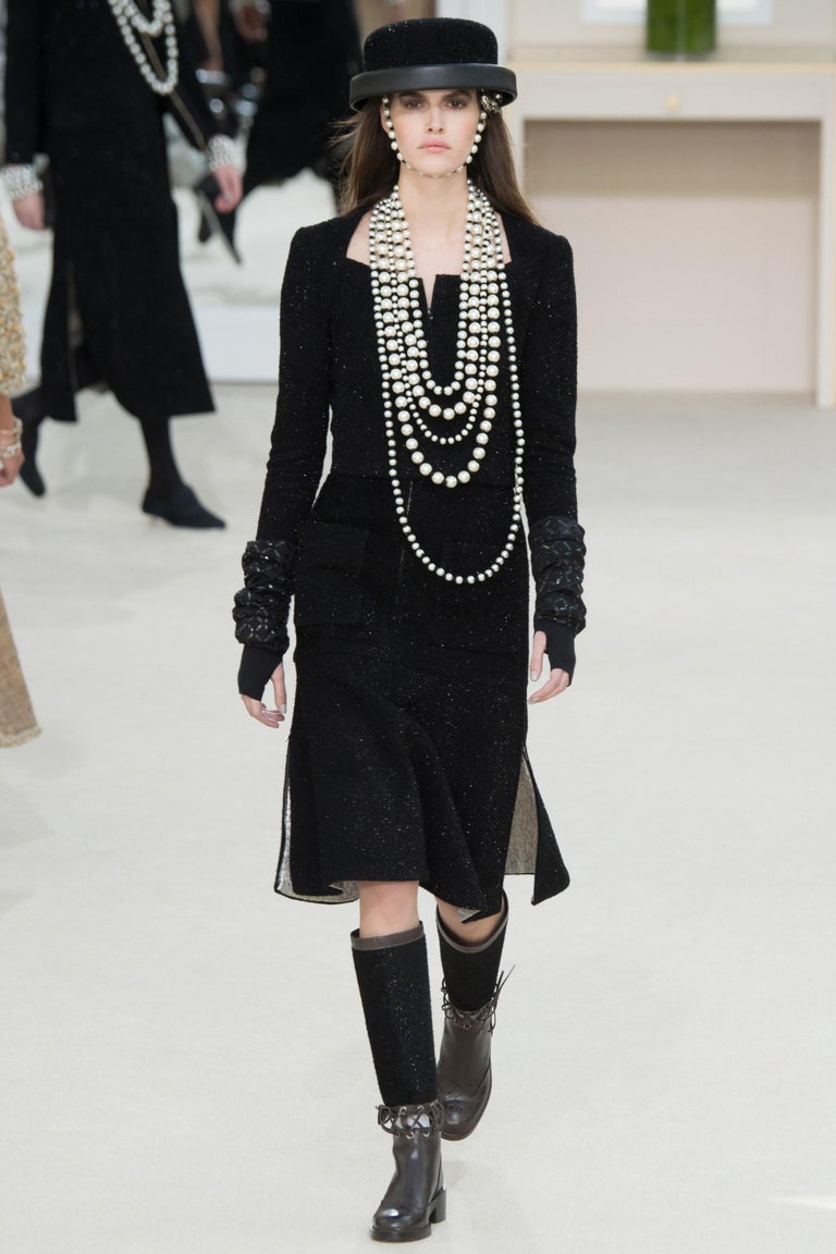 Chanel Fall 2016 Runway Black Shimmer Tinsel Dress and Jacket Suit 6