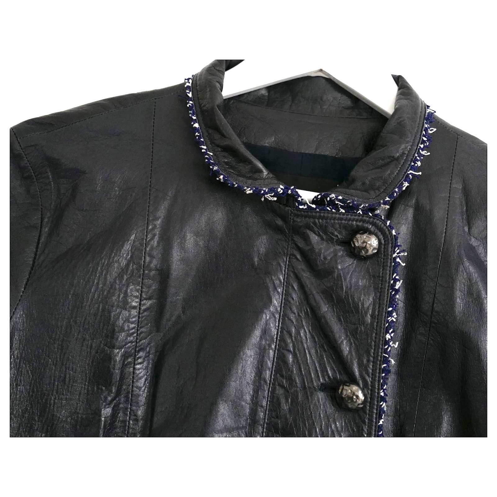 Chanel automne 2016 - Veste fourreau en cuir avec bordures en tweed Pour femmes en vente