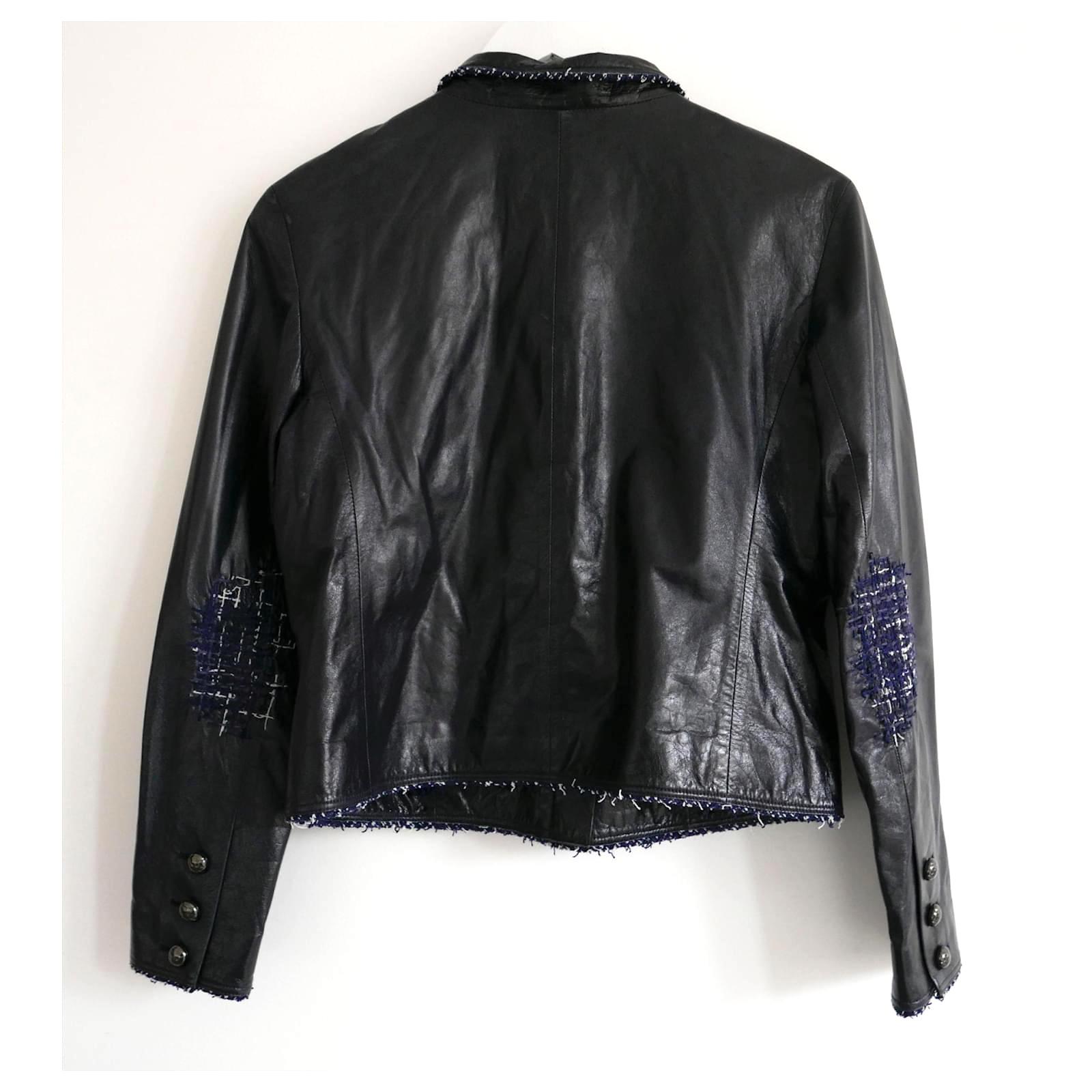 Chanel automne 2016 - Veste fourreau en cuir avec bordures en tweed en vente 1