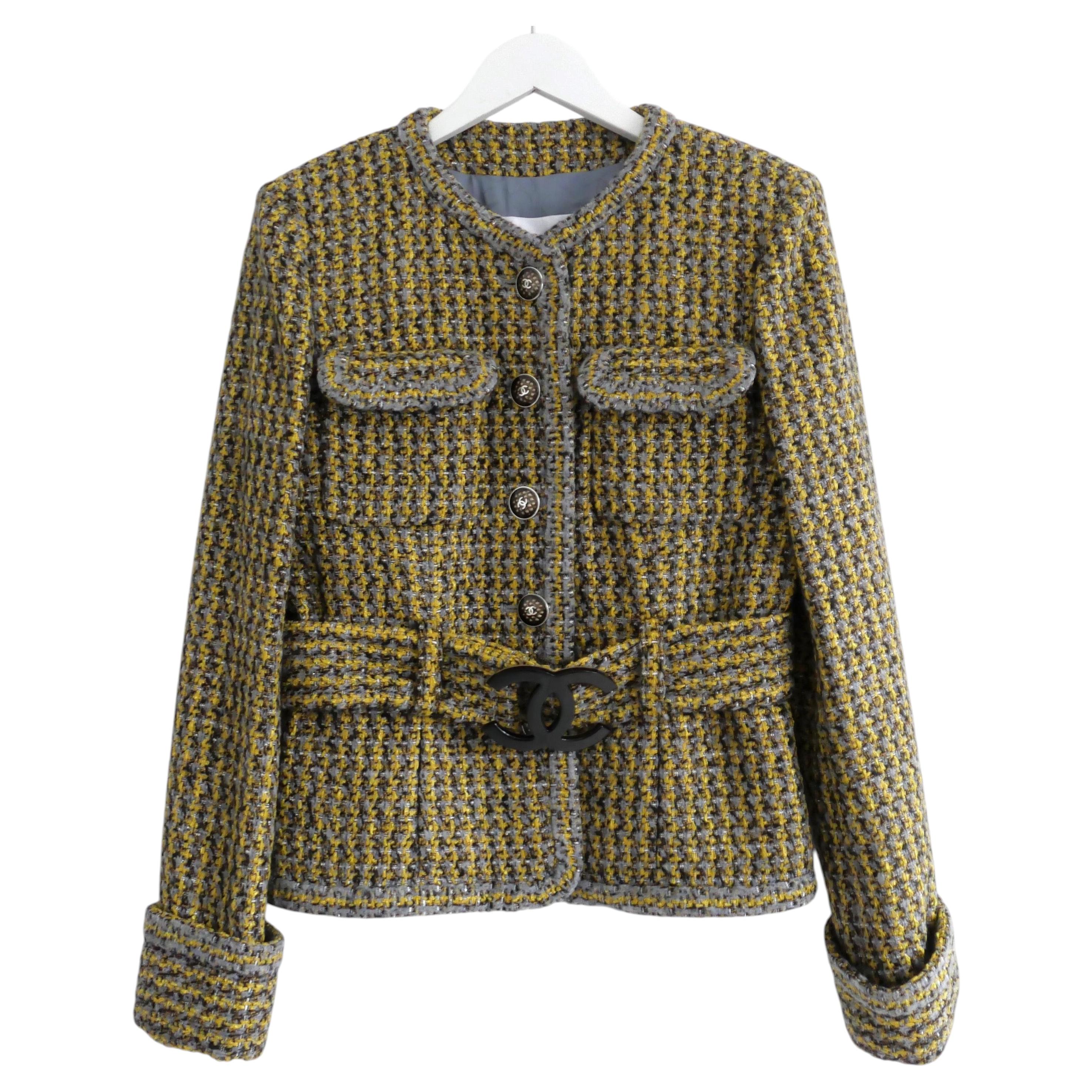 Chanel Fall 2017 17B Women's Tweed Jacket with CC Belt and Silk Lining For Sale