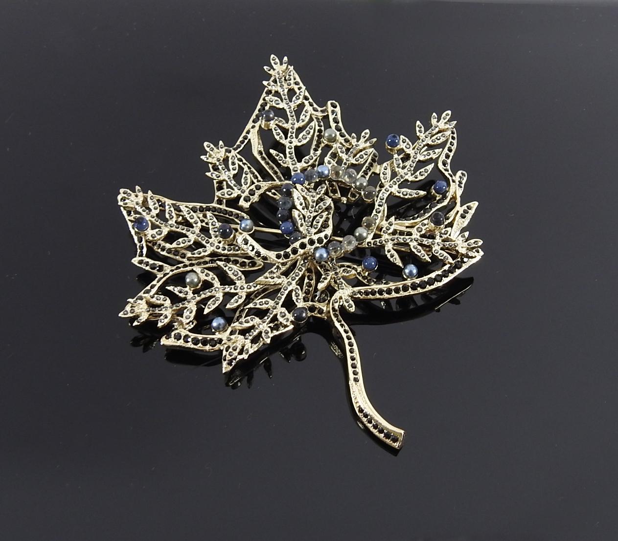 Women's or Men's Chanel Fall 2018 Runway Gold and Blue Leaf Pin