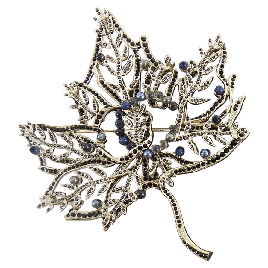 Chanel Fall 2018 Runway Gold and Blue Leaf Pin