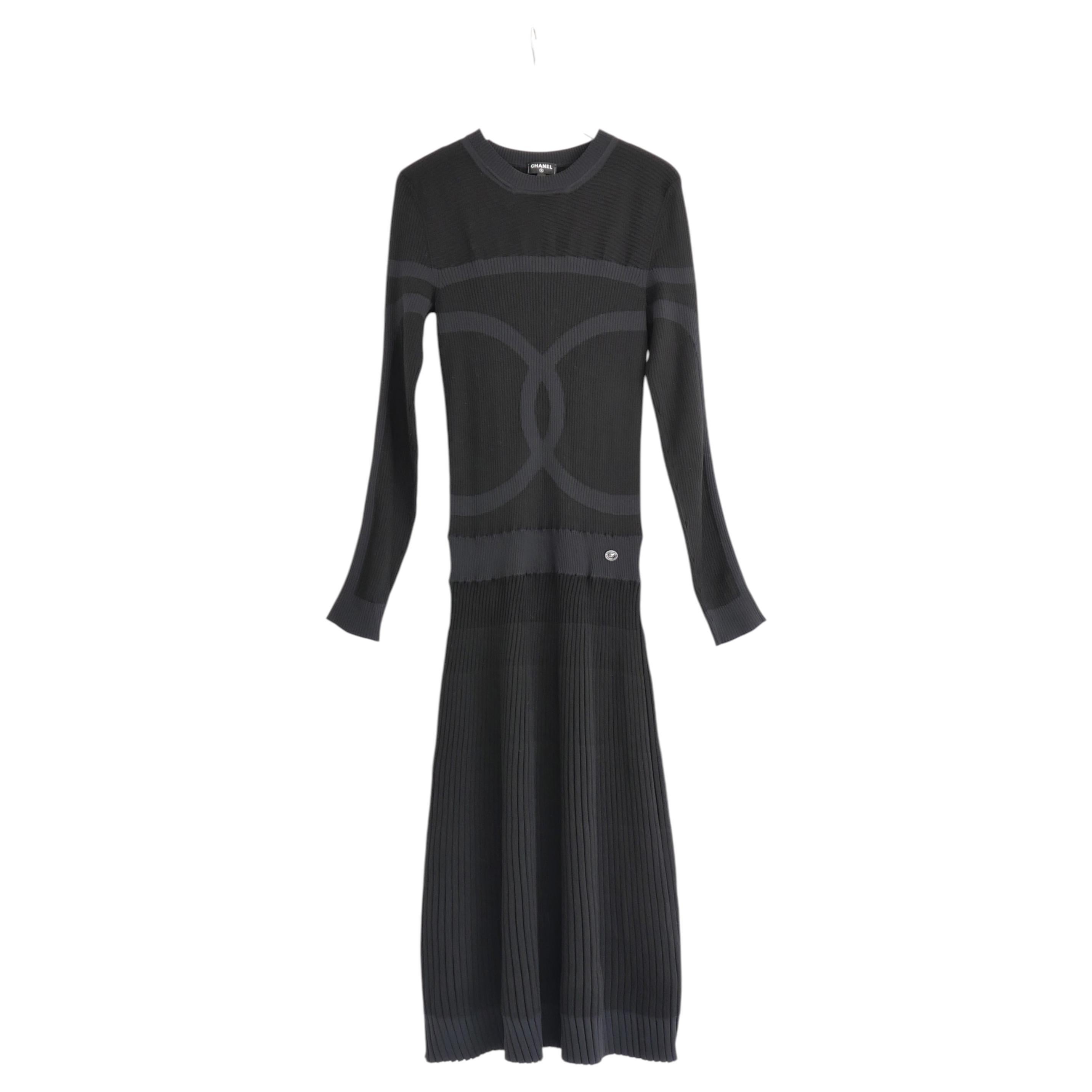 Chanel Fall 2019 Women's CC Logo Silk Knit Midi Dress, Size UK10 For Sale
