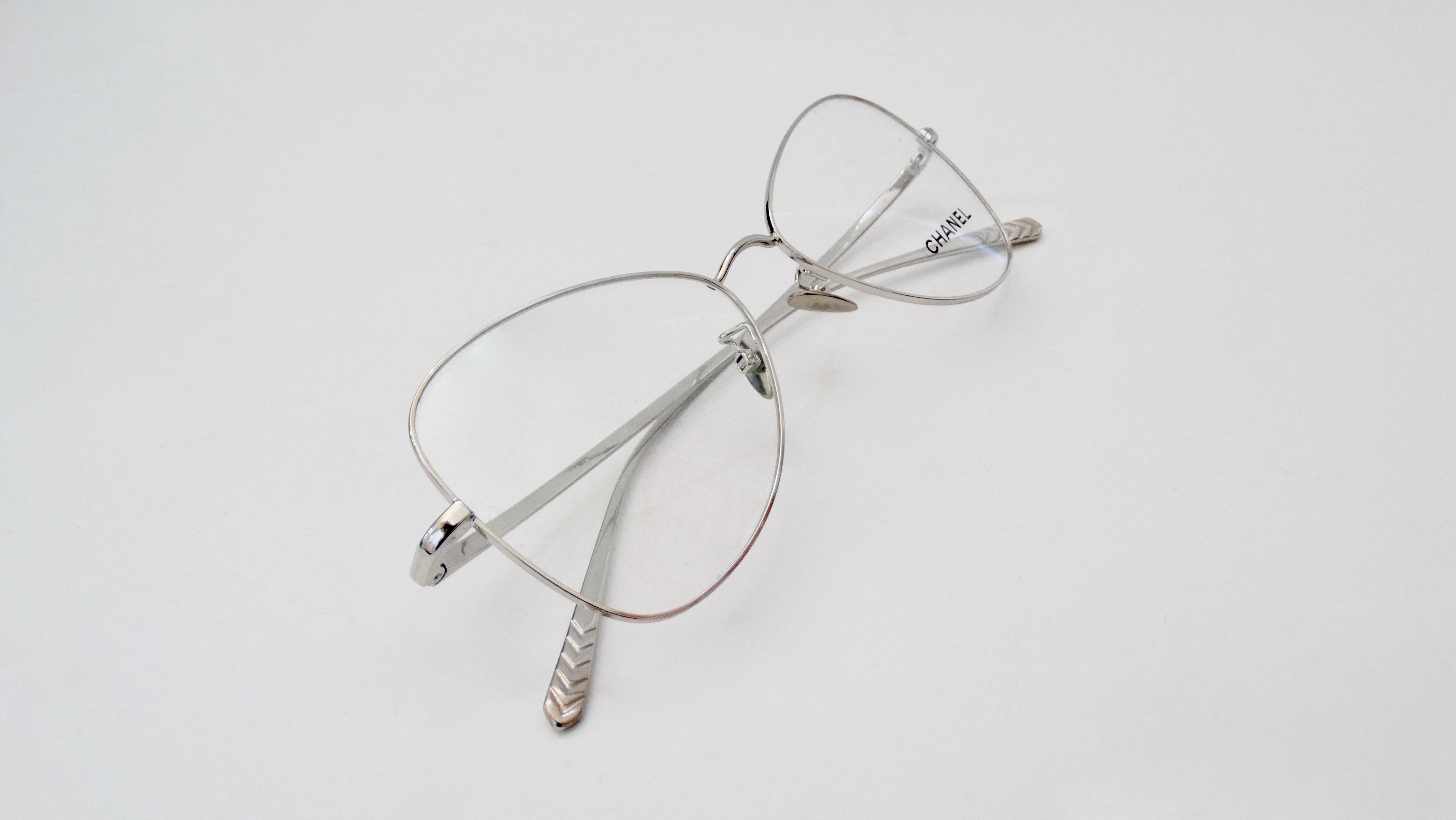 Chanel Fall 2019 Silver Eye Glasses  In Good Condition For Sale In Scottsdale, AZ