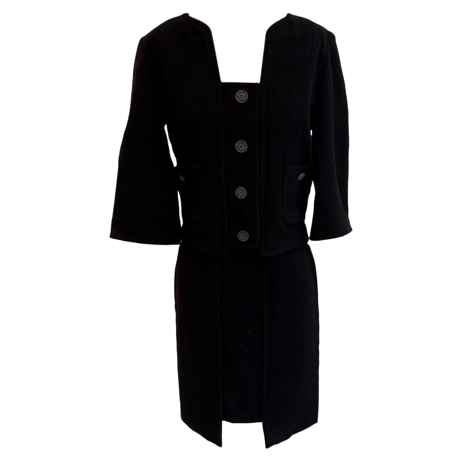 Chanel Automne/Hiver 2007-2008 Combinaison jupe en laine et soie noire (FR 38 / US 6)