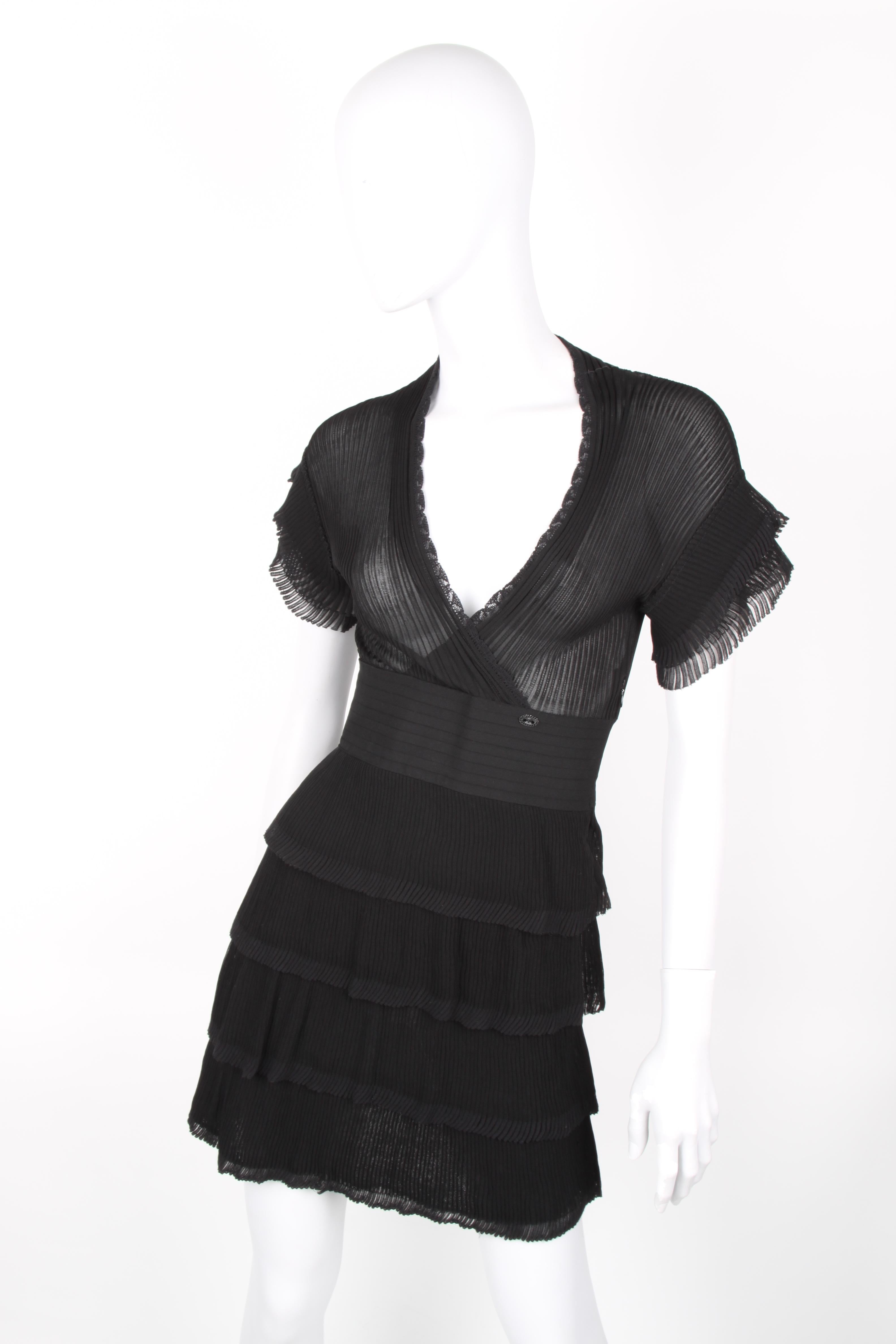 Chanel Fall/Winter 2007 black layered short sleeve dress For Sale 1