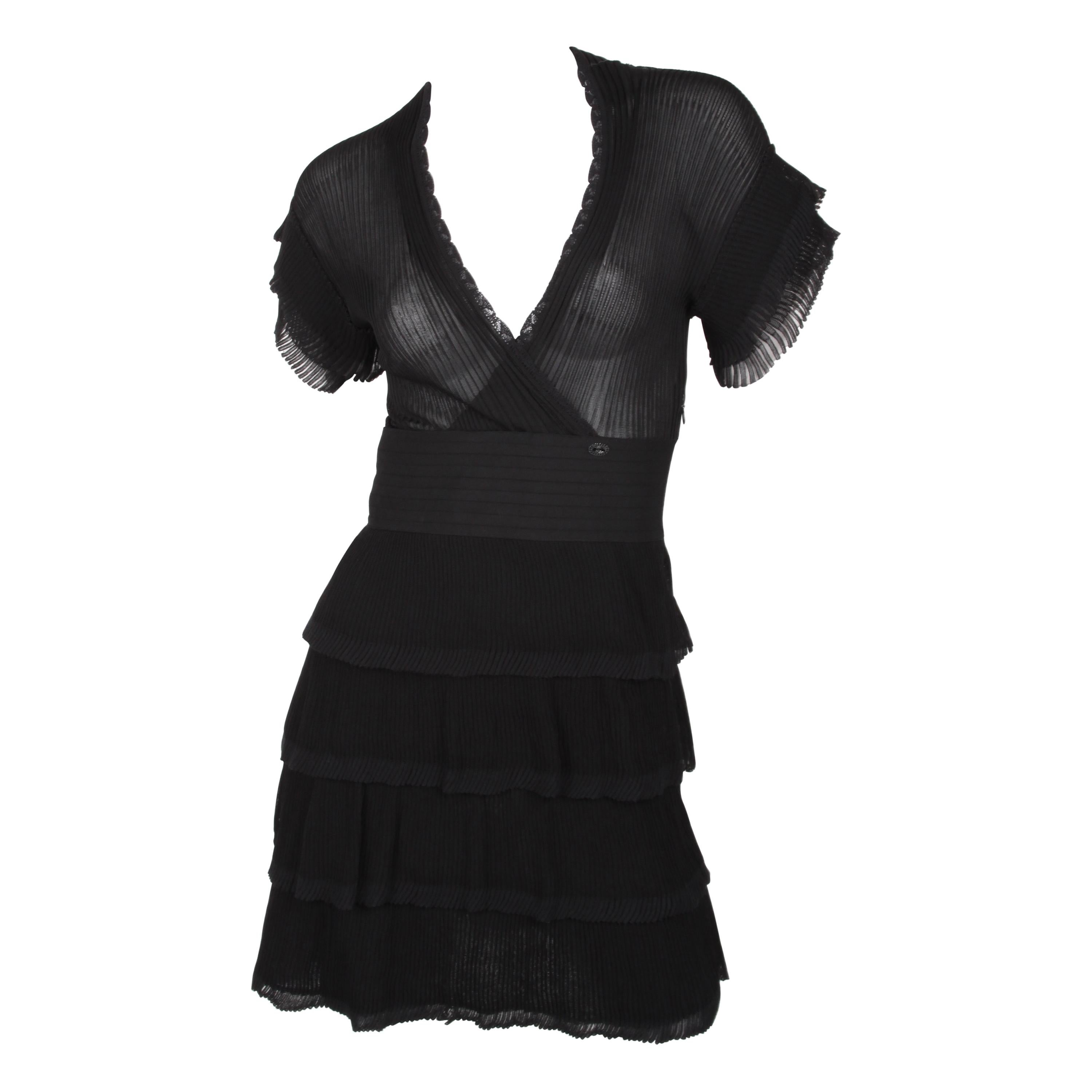 Chanel Fall/Winter 2007 black layered short sleeve dress For Sale