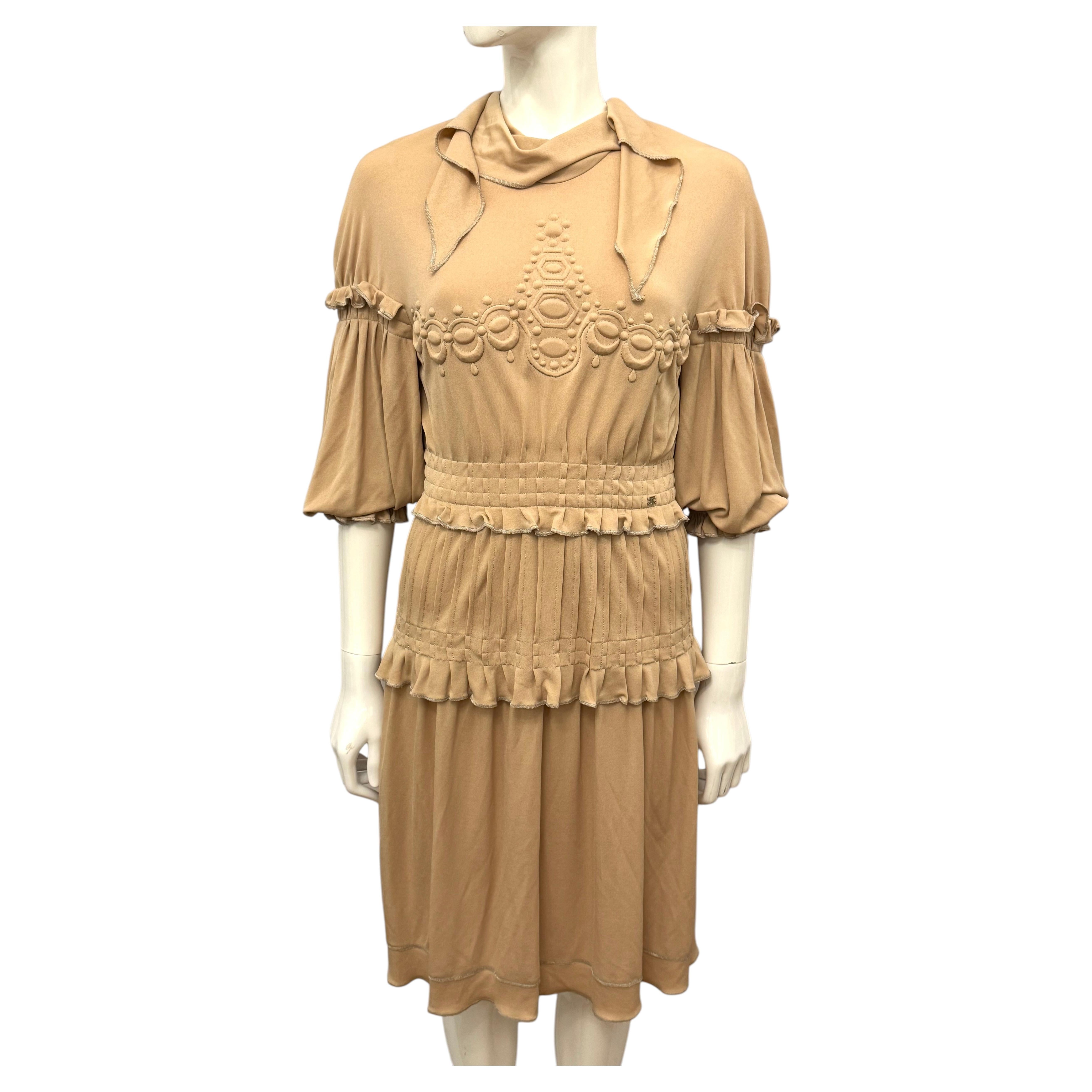 Chanel Fall/Winter 2007 Runway Beige Jersey Dress with Sculpted Trompe-l'Œil