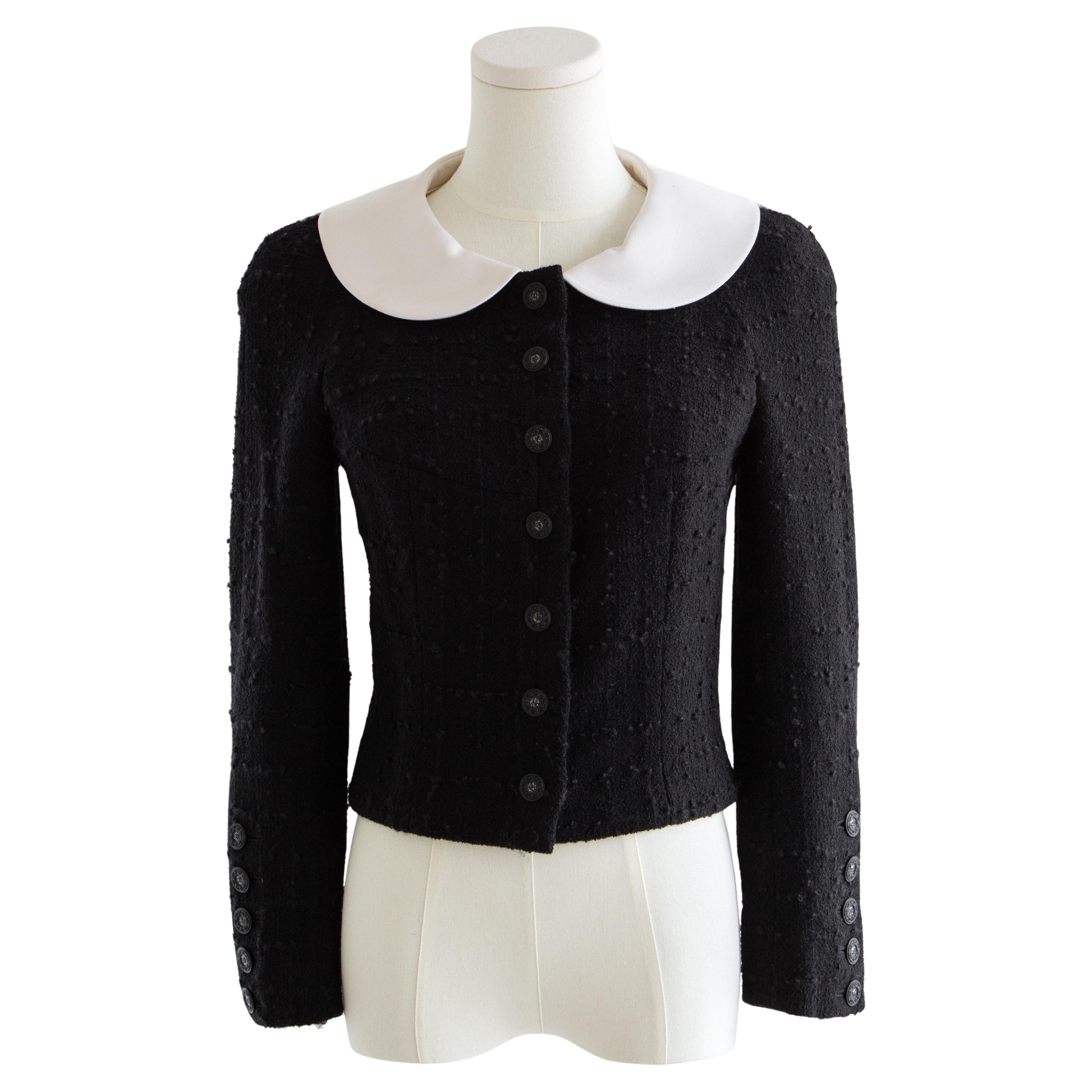 Chanel Fall/Winter 2009 Black White Claudine Collar Tweed 09A Jacket For Sale