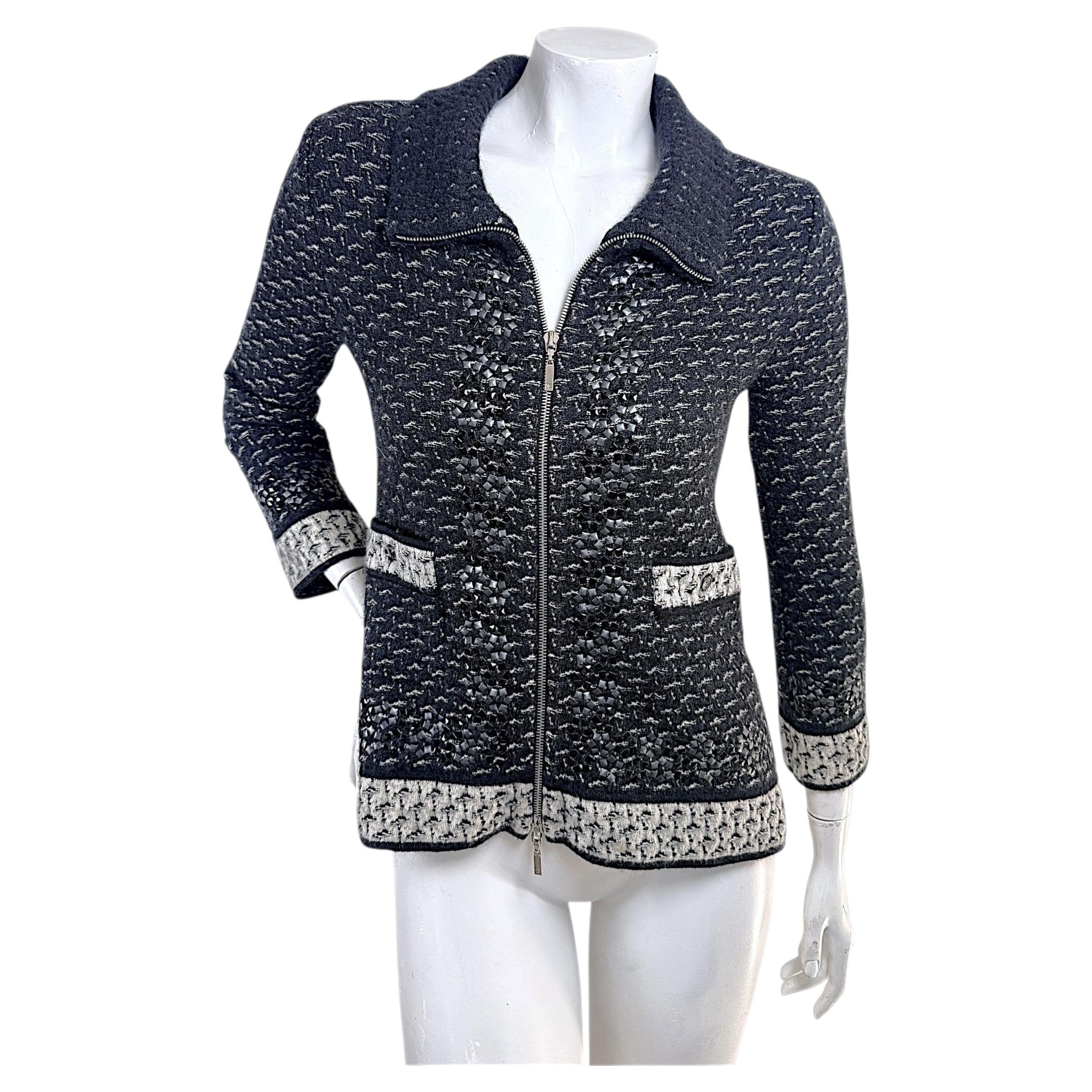 Chanel Fall Winter 2010 Black Ivory Mohair Cashmere Tweed Appliqué Jacket