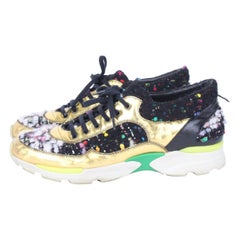 Chanel Fall/Winter 2014 Black Gold Tweed Multicolor Sneakers