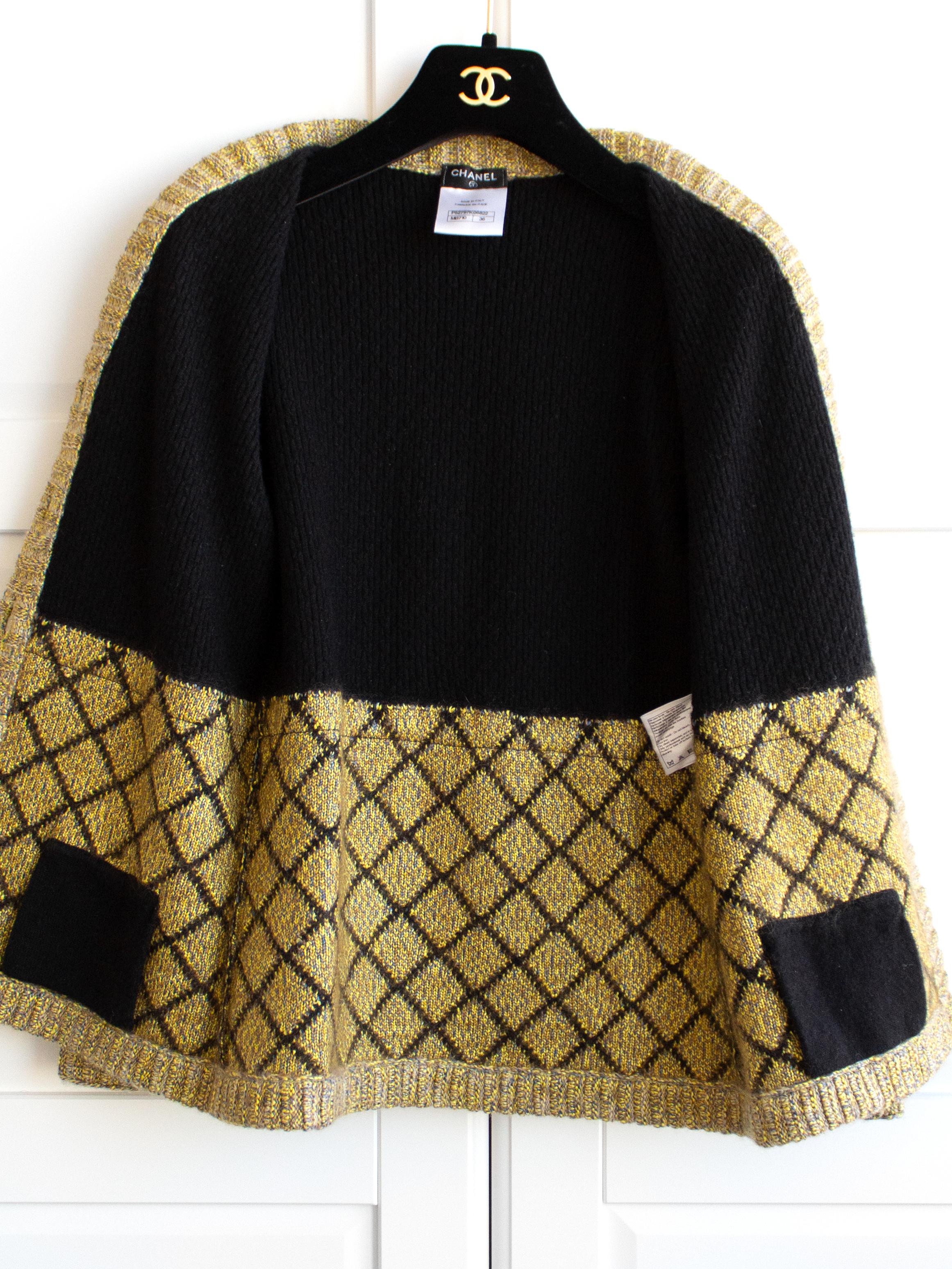 Chanel Fall/Winter 2015 Brasserie Black Gold Quilted Cashmere 15K Cardigan 6