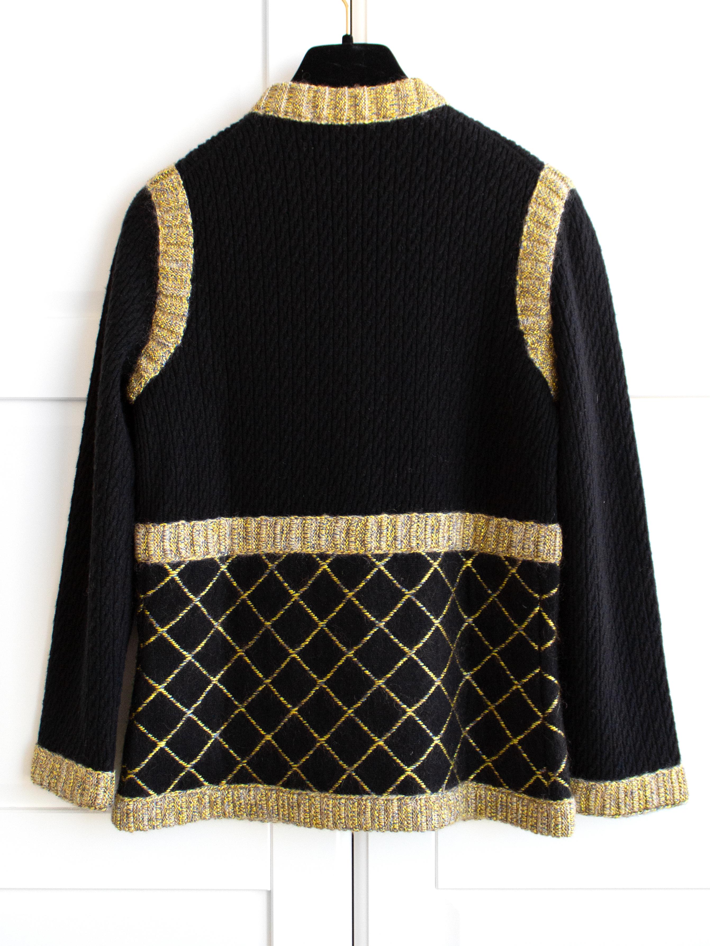 Women's Chanel Fall/Winter 2015 Brasserie Black Gold Quilted Cashmere 15K Cardigan