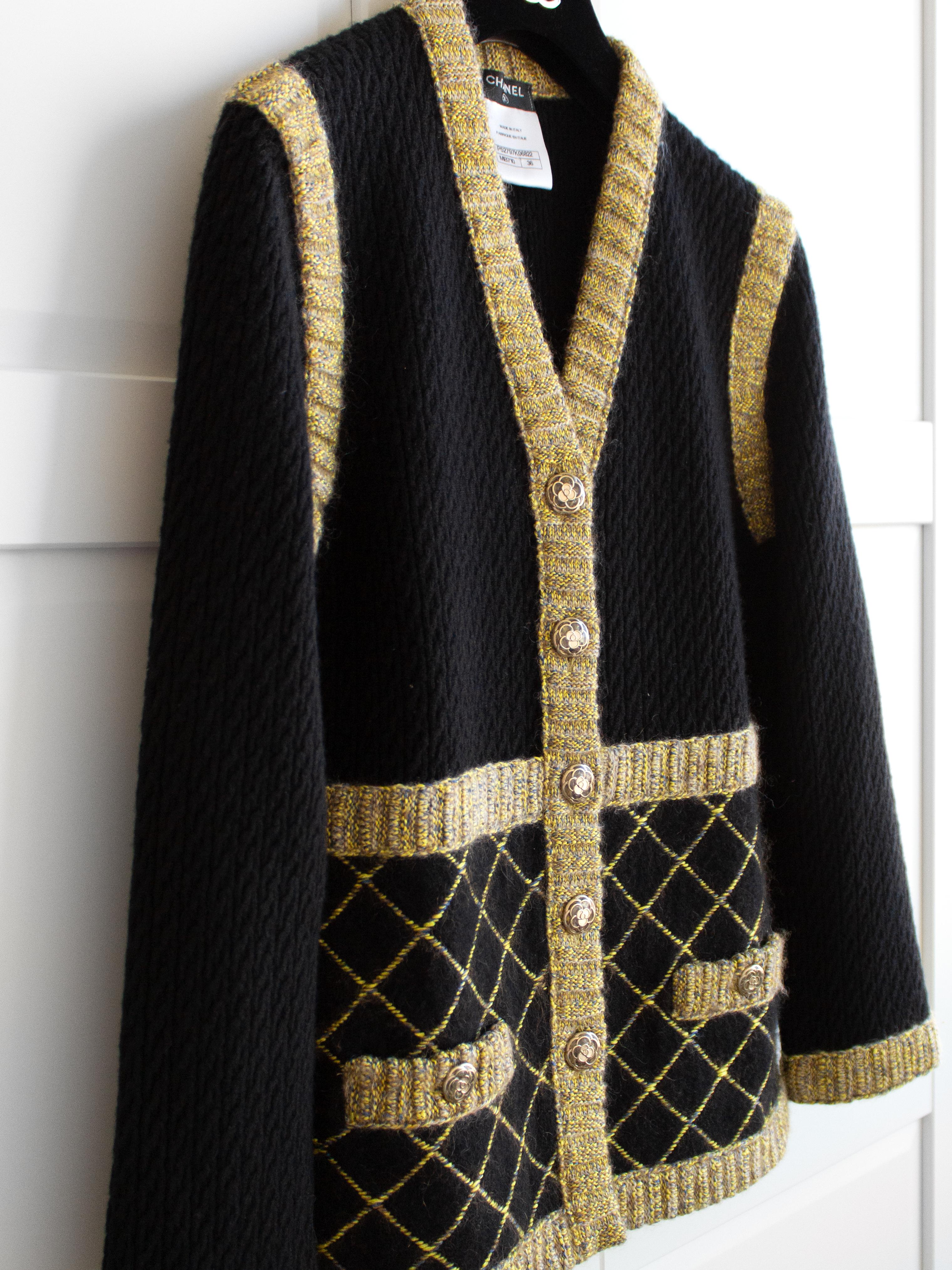 Chanel Fall/Winter 2015 Brasserie Black Gold Quilted Cashmere 15K Cardigan 3