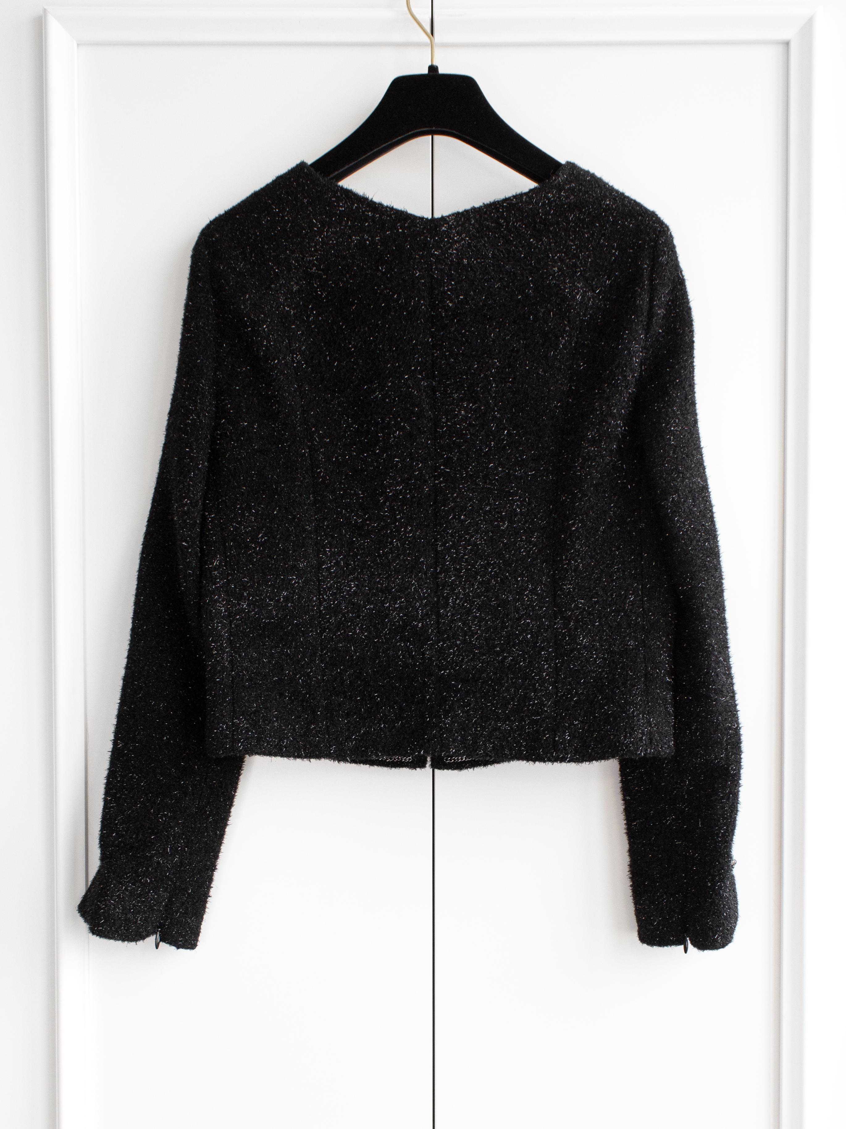 Women's Chanel Fall Winter 2016 Black Shimmery LBJ Evening Tweed 16K Jacket For Sale