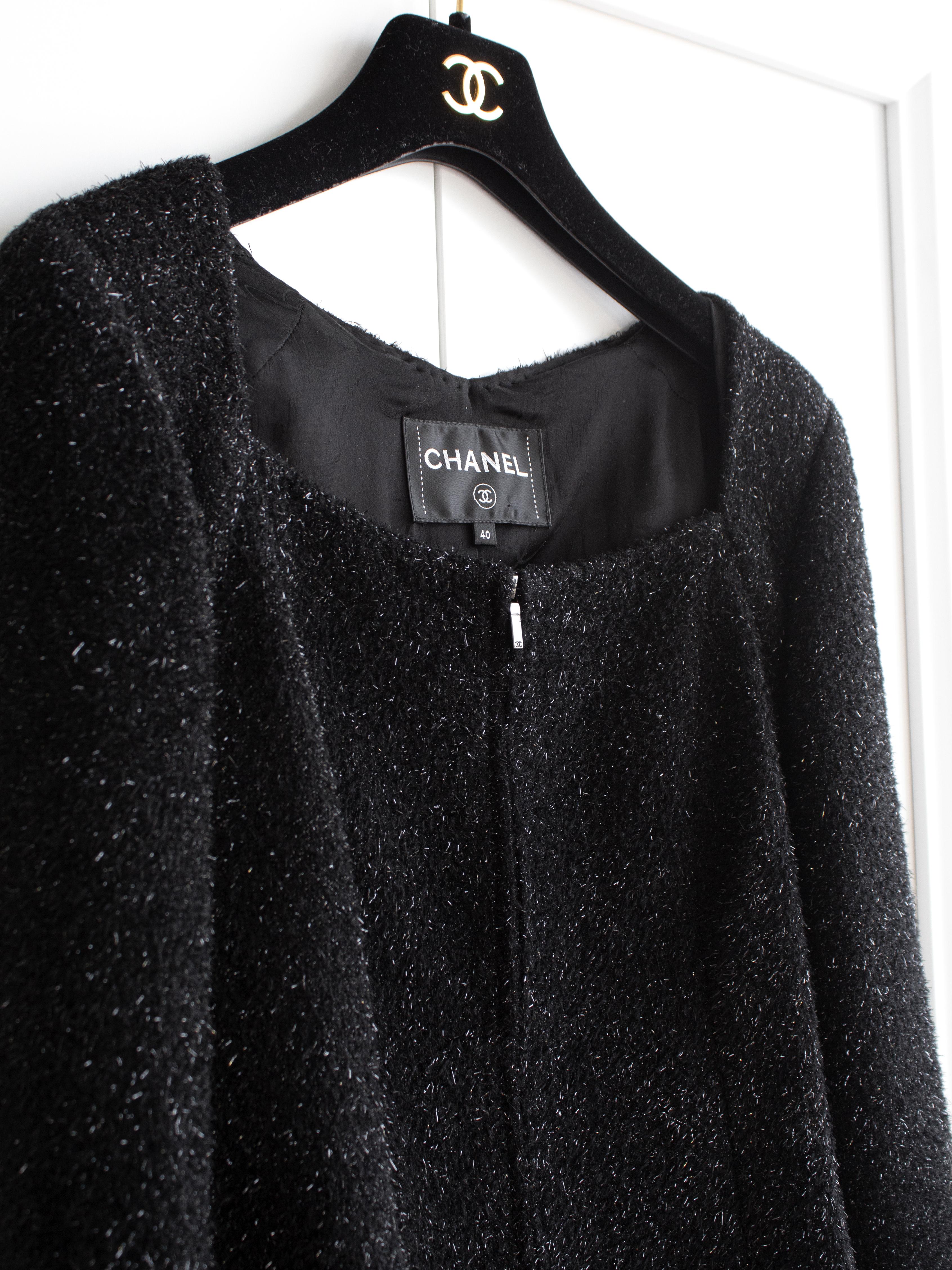 Chanel Herbst Winter 2016 Schwarz schimmernde LBJ Abendjacke aus Tweed 16K Jacke im Angebot 1