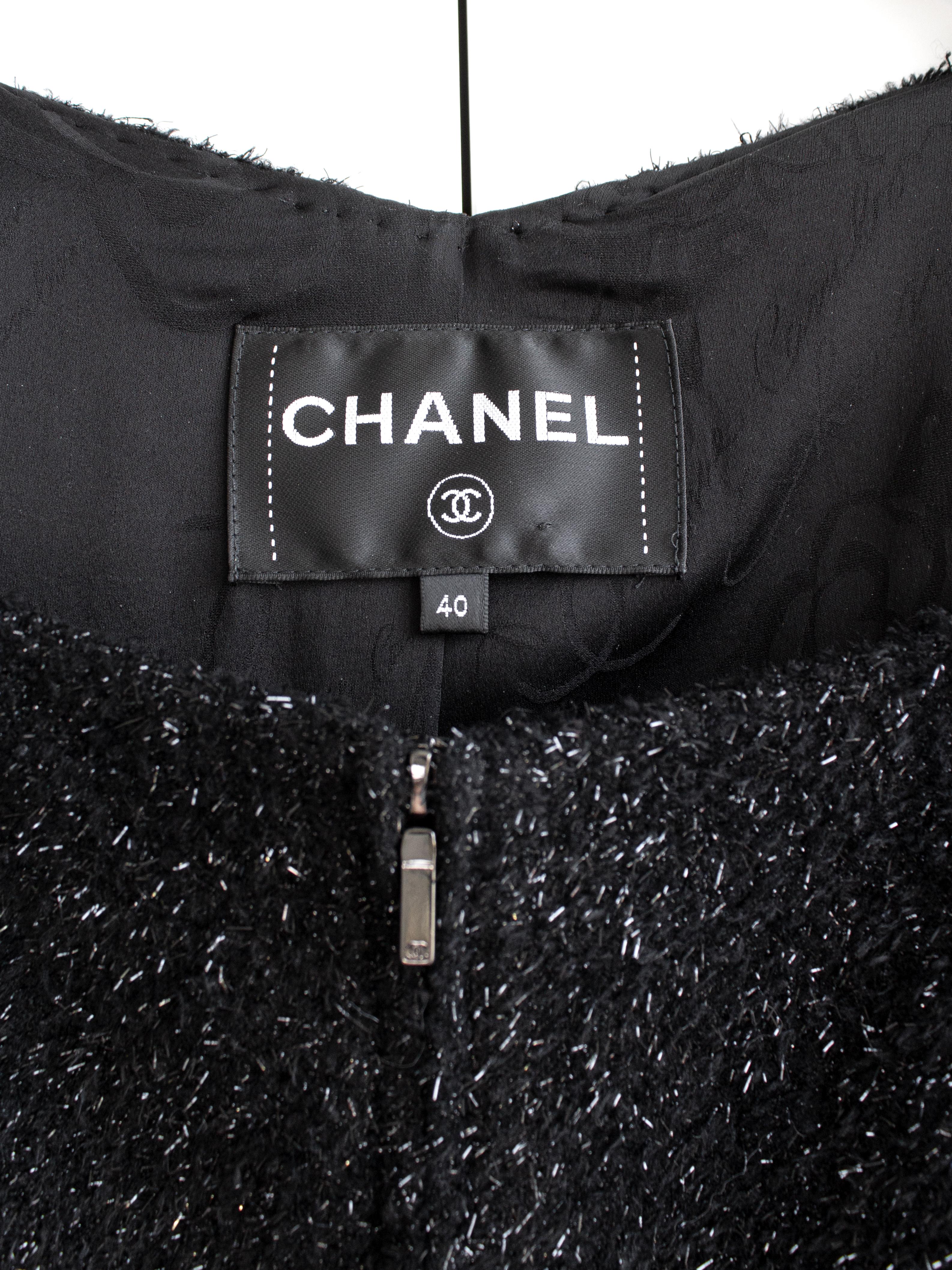 Chanel Herbst Winter 2016 Schwarz schimmernde LBJ Abendjacke aus Tweed 16K Jacke im Angebot 2
