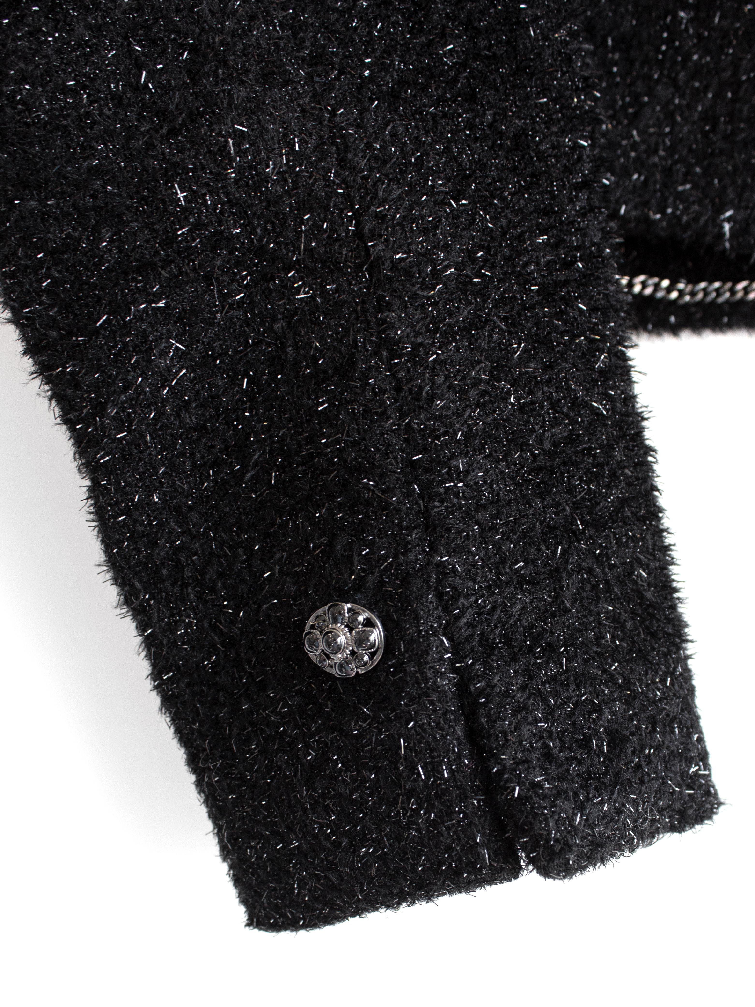 Chanel Herbst Winter 2016 Schwarz schimmernde LBJ Abendjacke aus Tweed 16K Jacke im Angebot 3