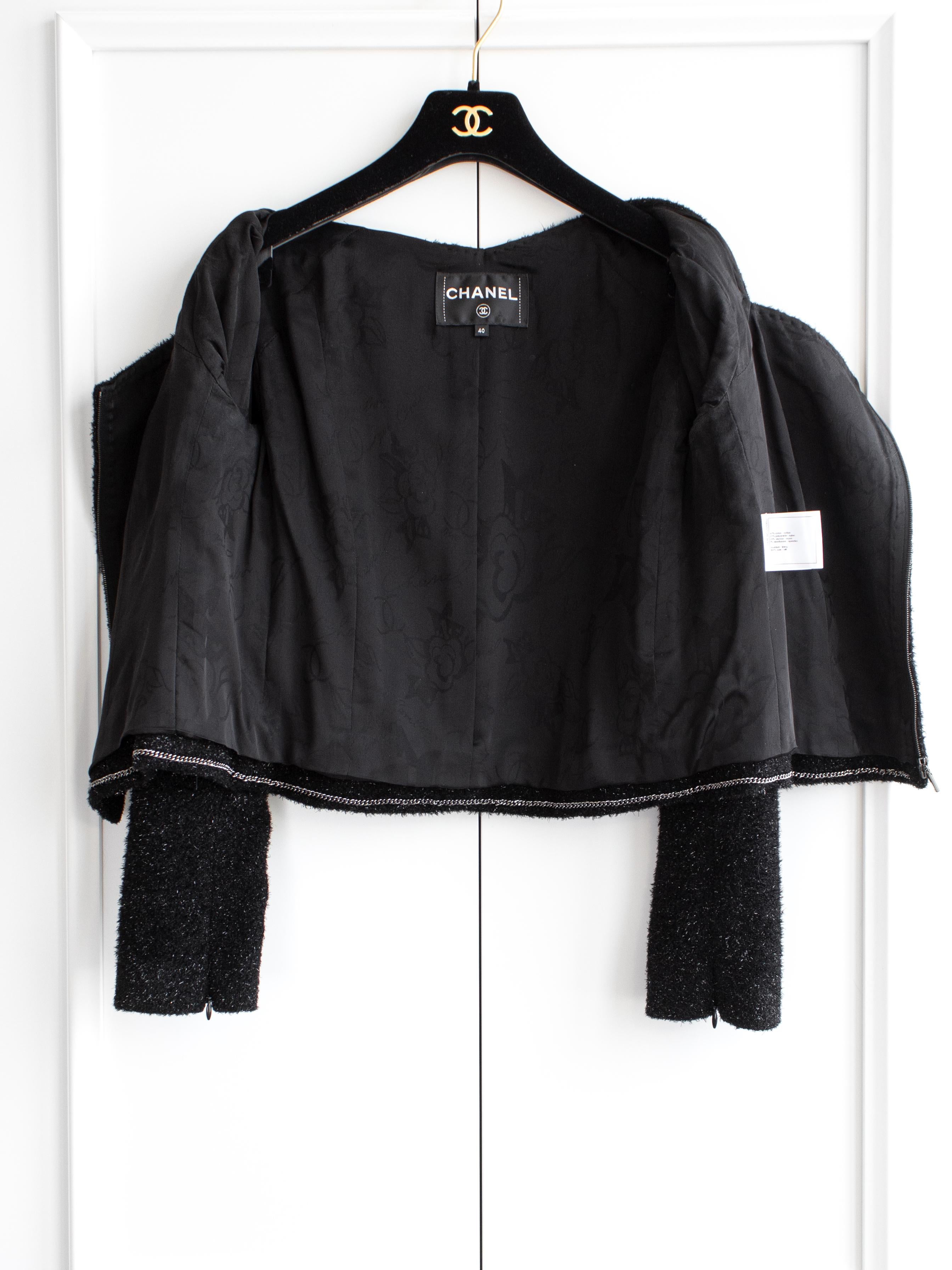 Chanel Herbst Winter 2016 Schwarz schimmernde LBJ Abendjacke aus Tweed 16K Jacke im Angebot 4