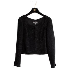 Chanel Herbst Winter 2016 Schwarz schimmernde LBJ Abendjacke aus Tweed 16K Jacke