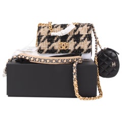 Chanel Fall/Winter 2019/2020 tweed black brown houndstooth mini flap 