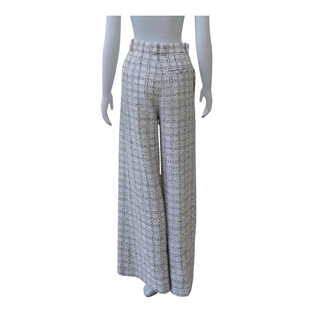Gray CHANEL Fall/Winter 2020 Lurex Tweed Trousers - White & Black For Sale
