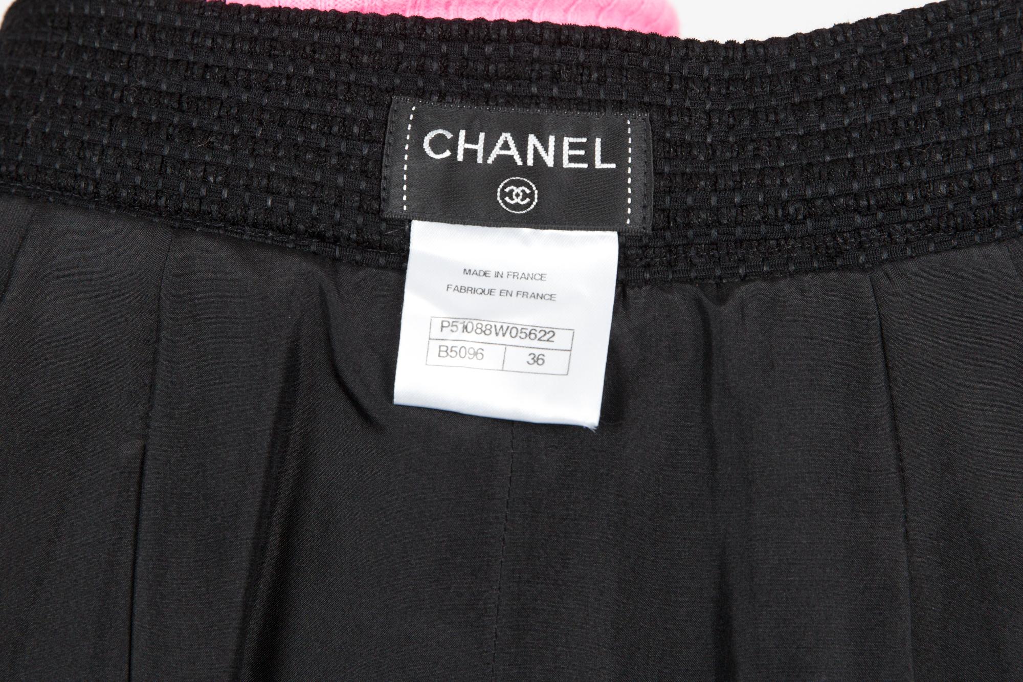 Chanel Black Cotton Tweed Lace Skirt For Sale 1