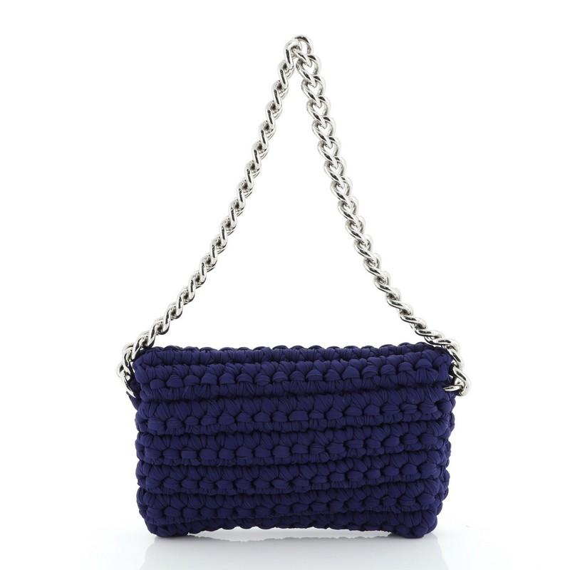 Chanel Fancy Crochet Flap Bag Fabric Small In Good Condition In NY, NY