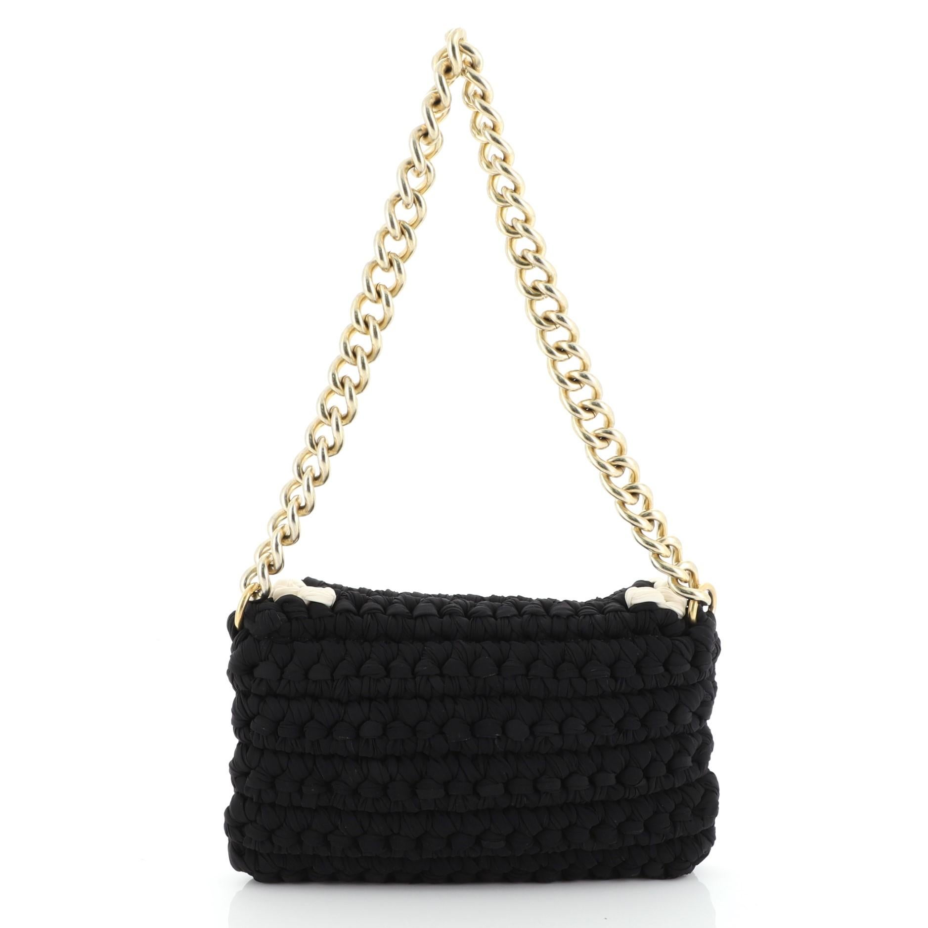 Chanel Fancy Crochet Flap Bag Fabric Small  In Good Condition In NY, NY