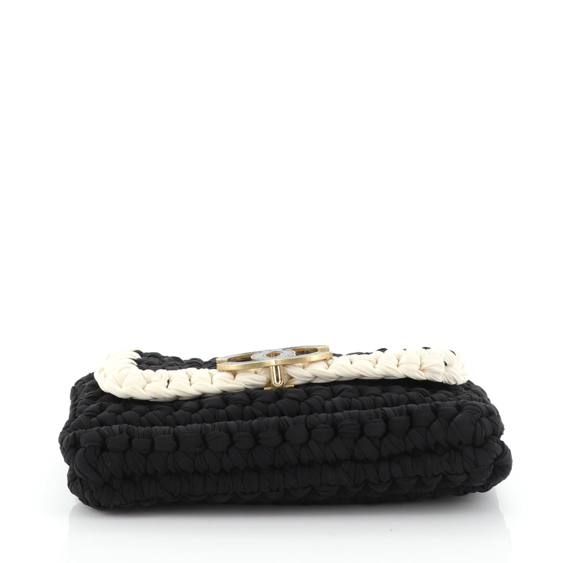 Women's or Men's Chanel Fancy Crochet Flap Bag Fabric Small 