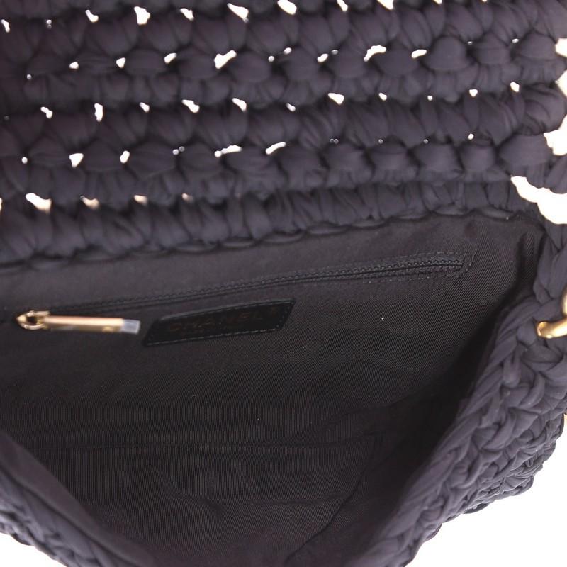 Black Chanel Fancy Crochet Flap Bag Fabric Small