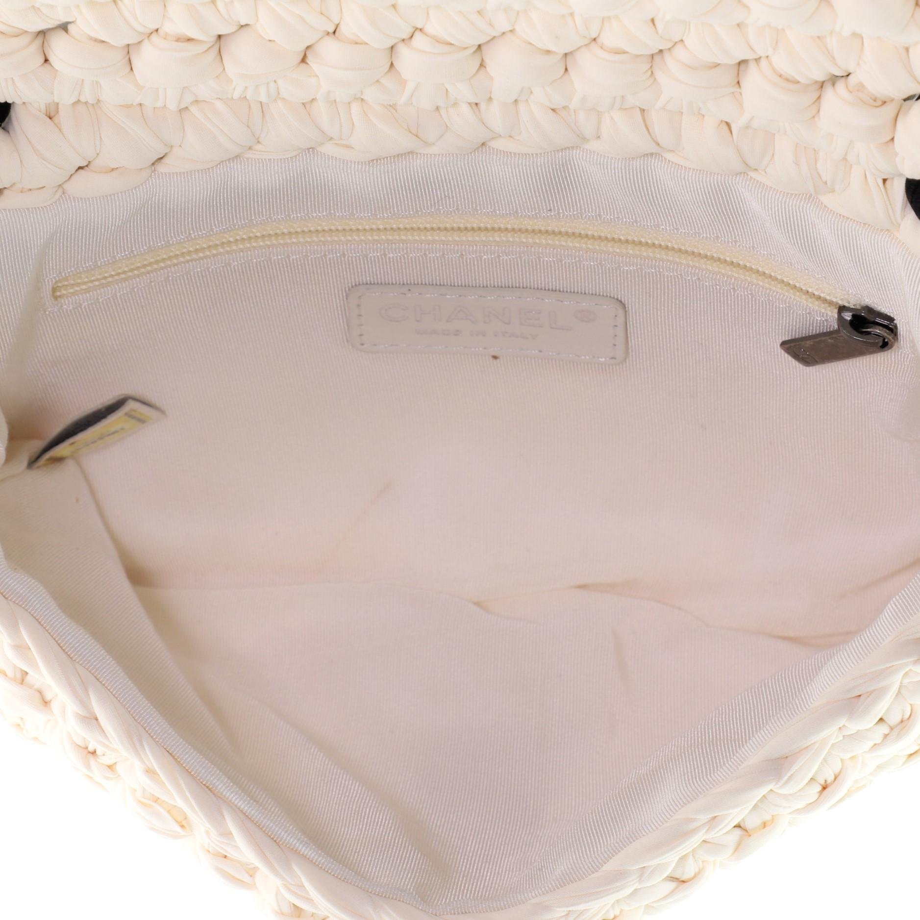 Beige Chanel Fancy Crochet Flap Bag Fabric Small