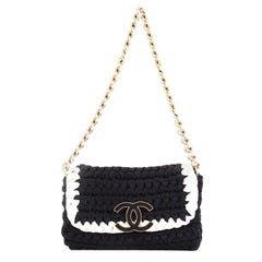 Chanel Fancy Crochet Flap Bag Fabric Small