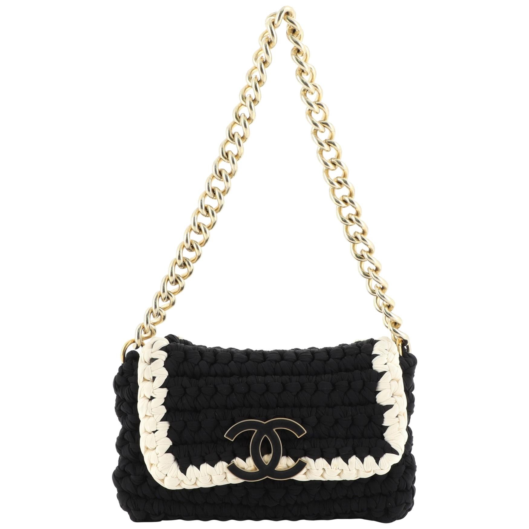 Chanel Fancy Crochet Flap Bag Fabric Small 