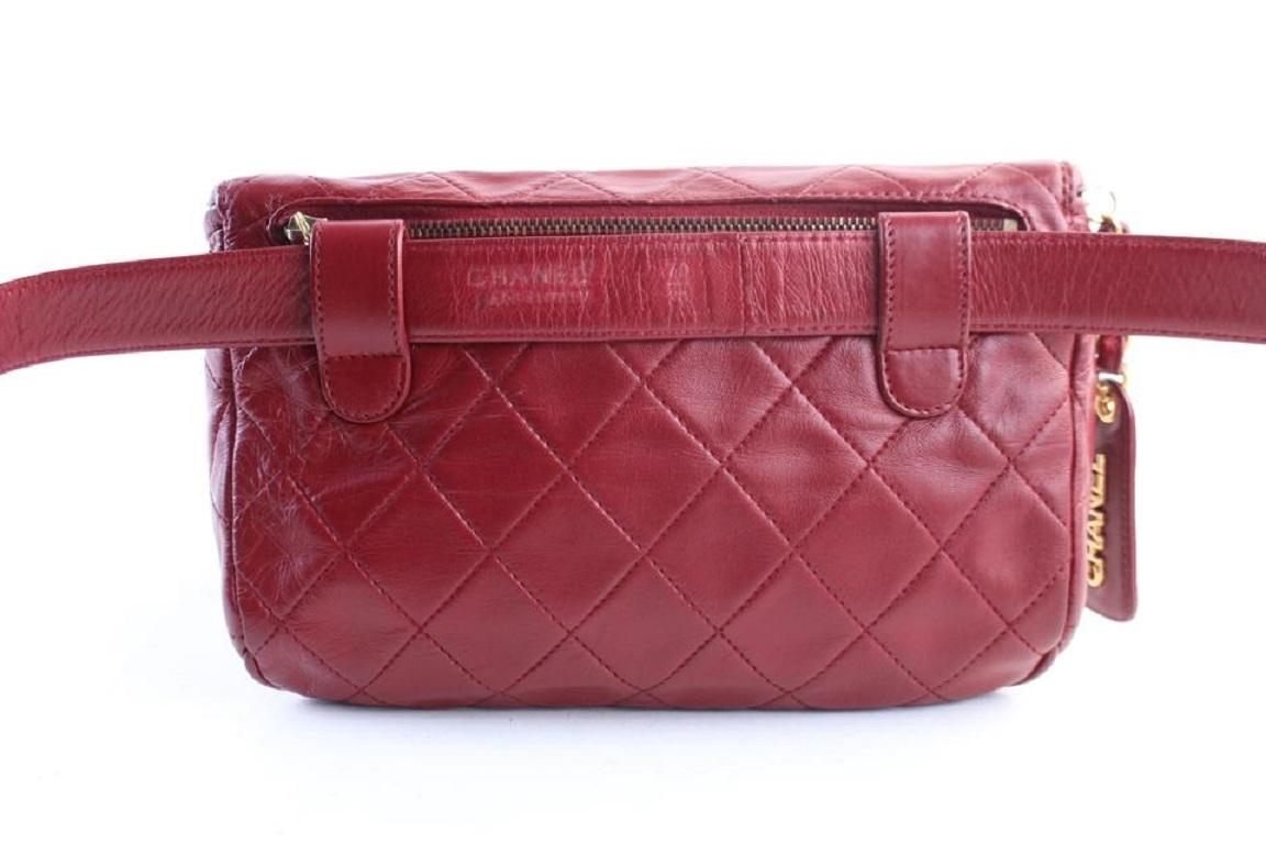Chanel Fanny Pack Waist Pouch 1cr0703 Rote gesteppte Leder-Umhängetasche im Angebot 4