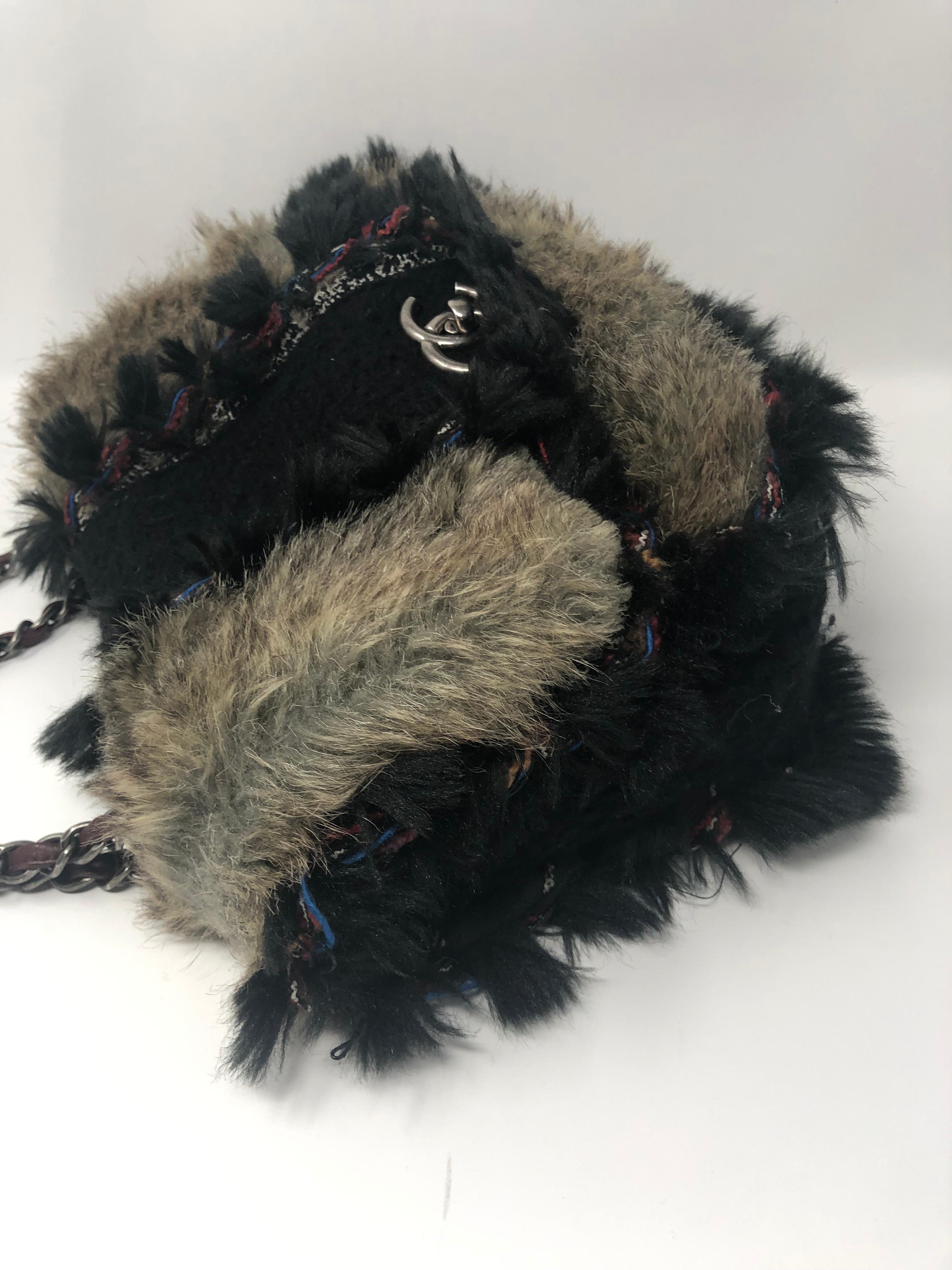 Chanel Fantasy Black Fur and Tweed Bag  6