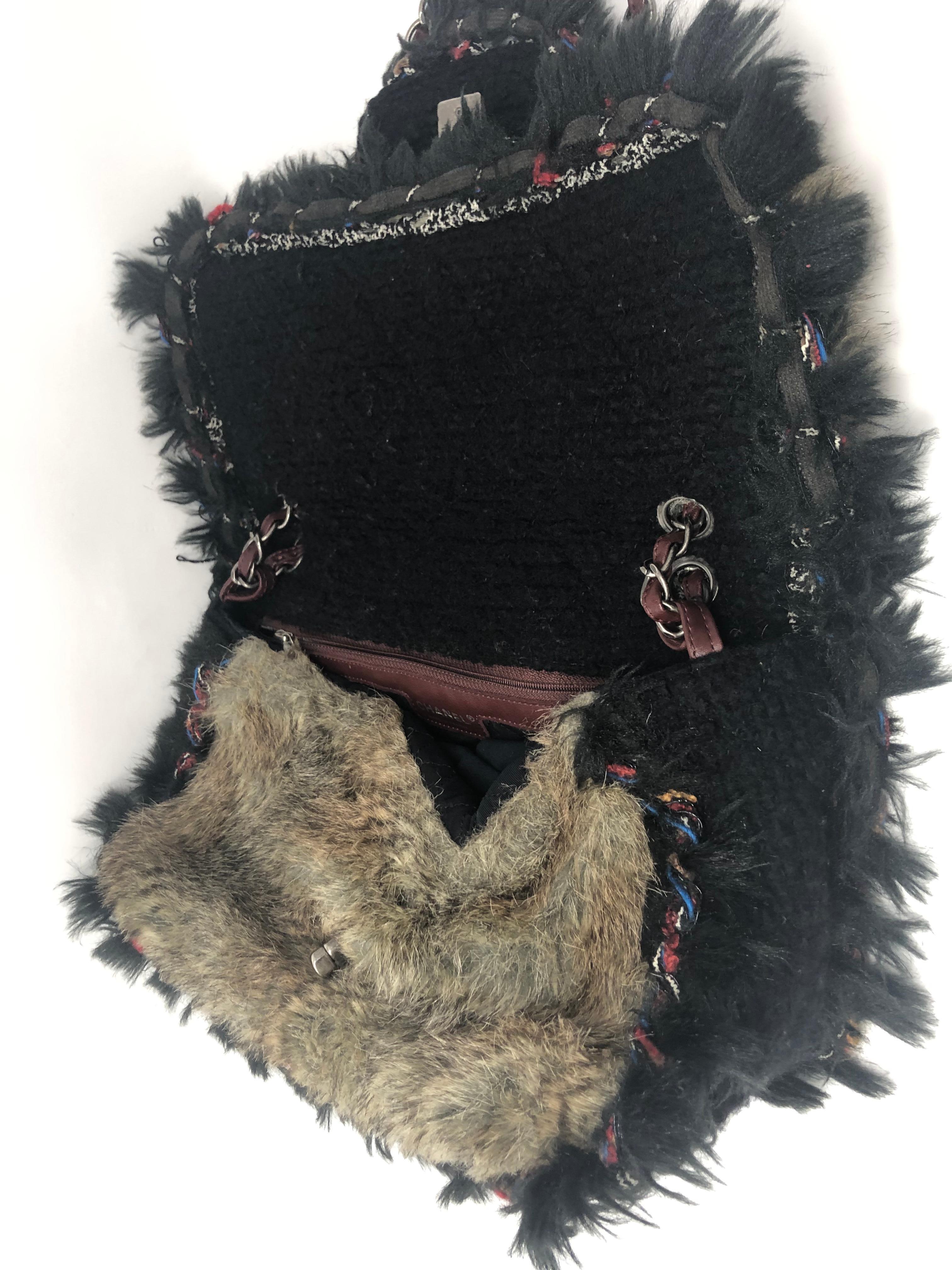 Chanel Fantasy Black Fur and Tweed Bag  7