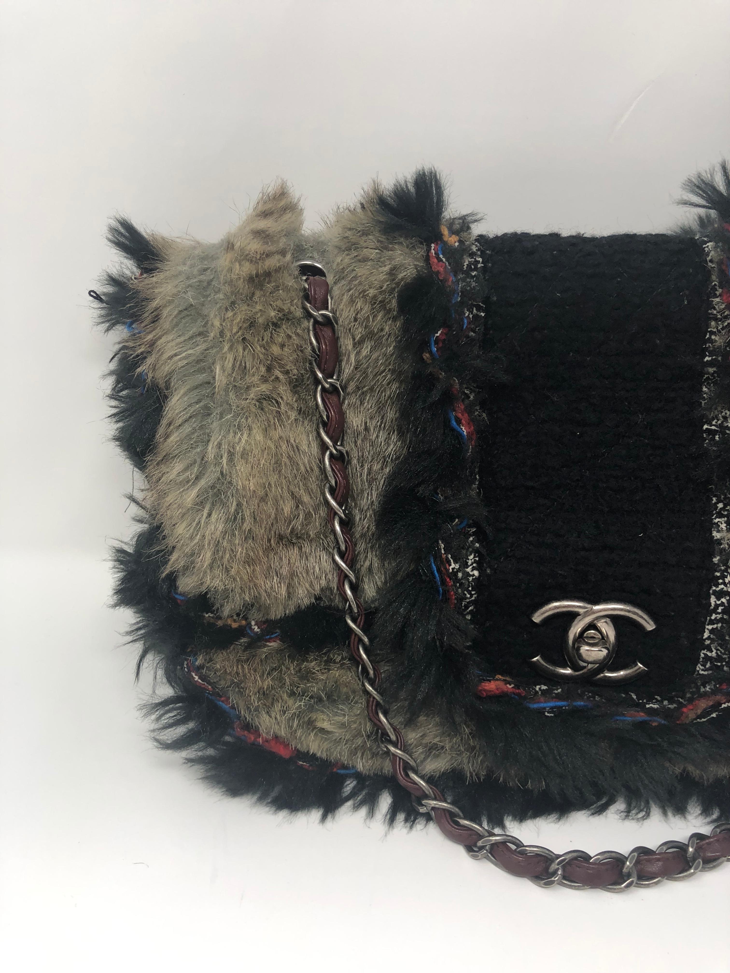 Chanel Fantasy Black Fur and Tweed Bag In Excellent Condition In Athens, GA